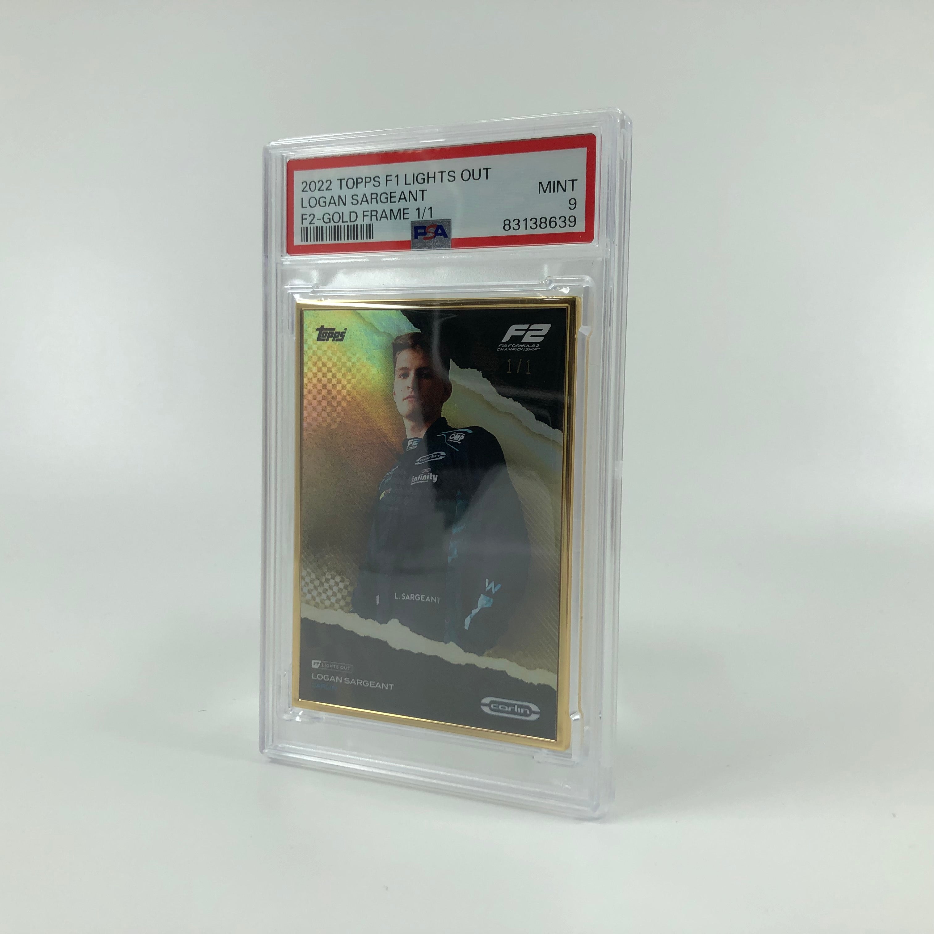 1/1 Gold Frame Logan Sargeant F2 Driver 2022 Lights Out PSA 9 - Rare Collectible Racing Memorabilia for Display & Investment