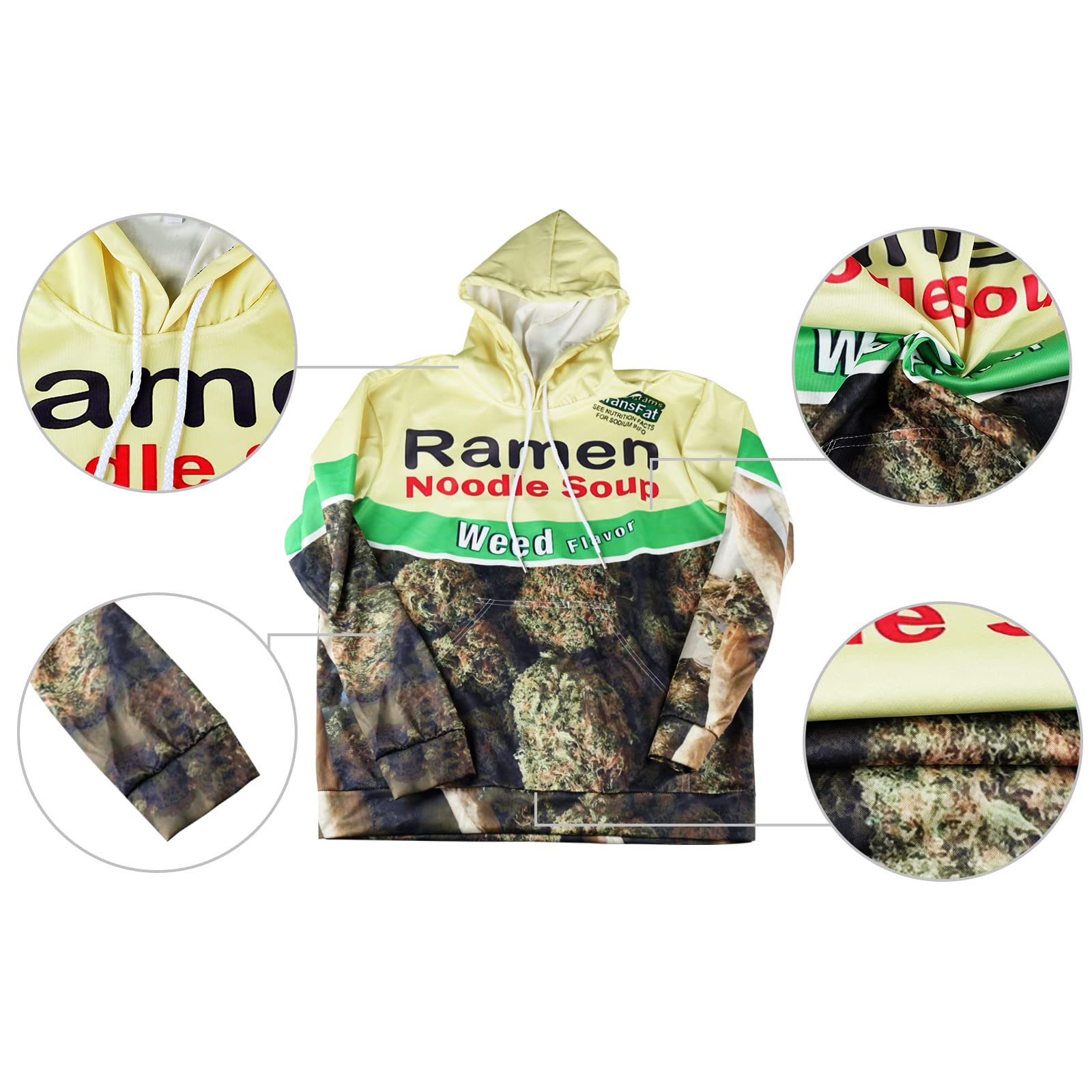 JOOCAR Unisex Hoodies - 3D Realistic Print Funny Ramen Noodle Soup & Weed Flavor Pullover Hooded Sweatshirt for Men & Women | Casual Streetwear, Anime Cosplay, Gift Idea