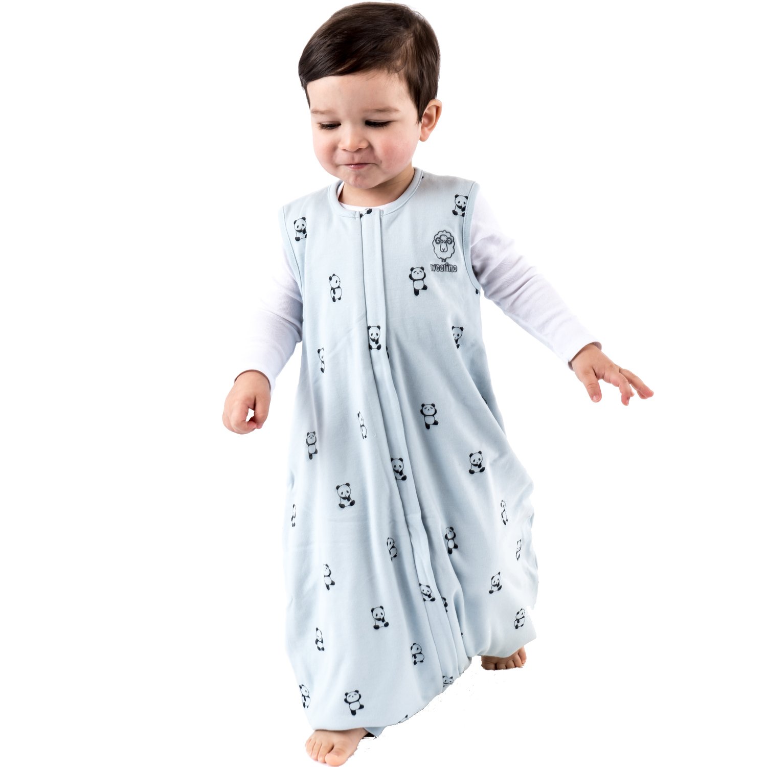 Woolino 4 Season Baby Sleep Sack with Feet - Breathable Australian Merino Wool & Organic Cotton - 6-18 Months - Panda Design - Perfect for Nursery, Daycare & Travel