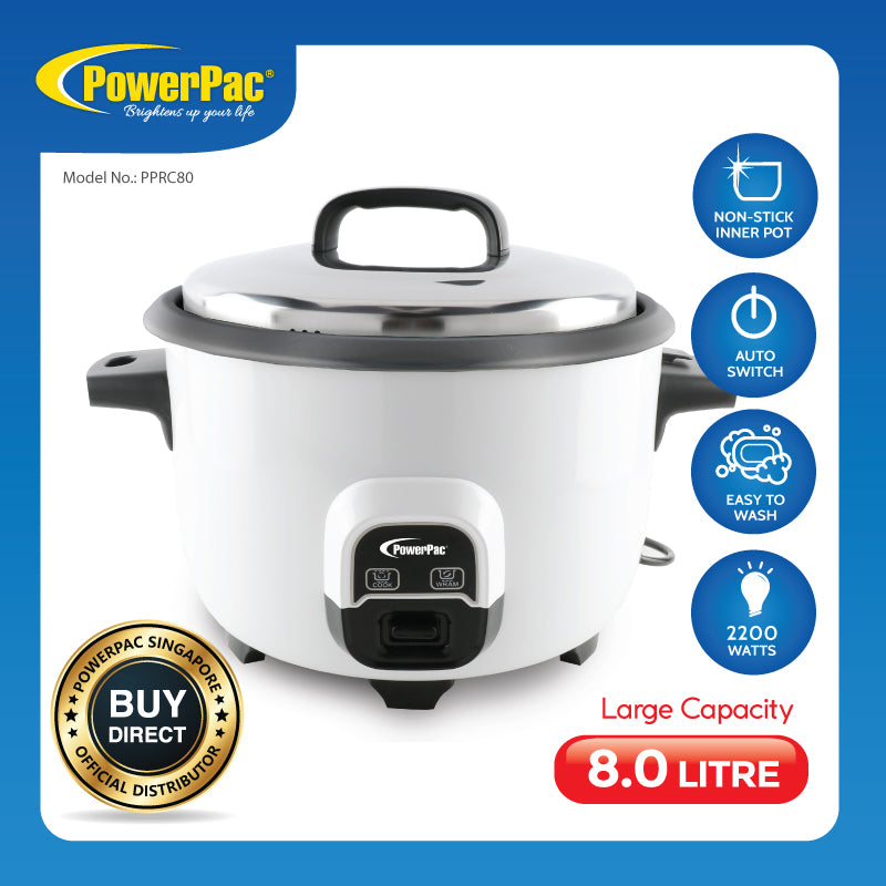8.0L Commercial Rice Cooker with Non-Stick Inner Pot - Large Capacity for Restaurants, Catering & Home Use (PPRC80) | Perfect for Bulk Cooking, Meal Prep & Family Gatherings