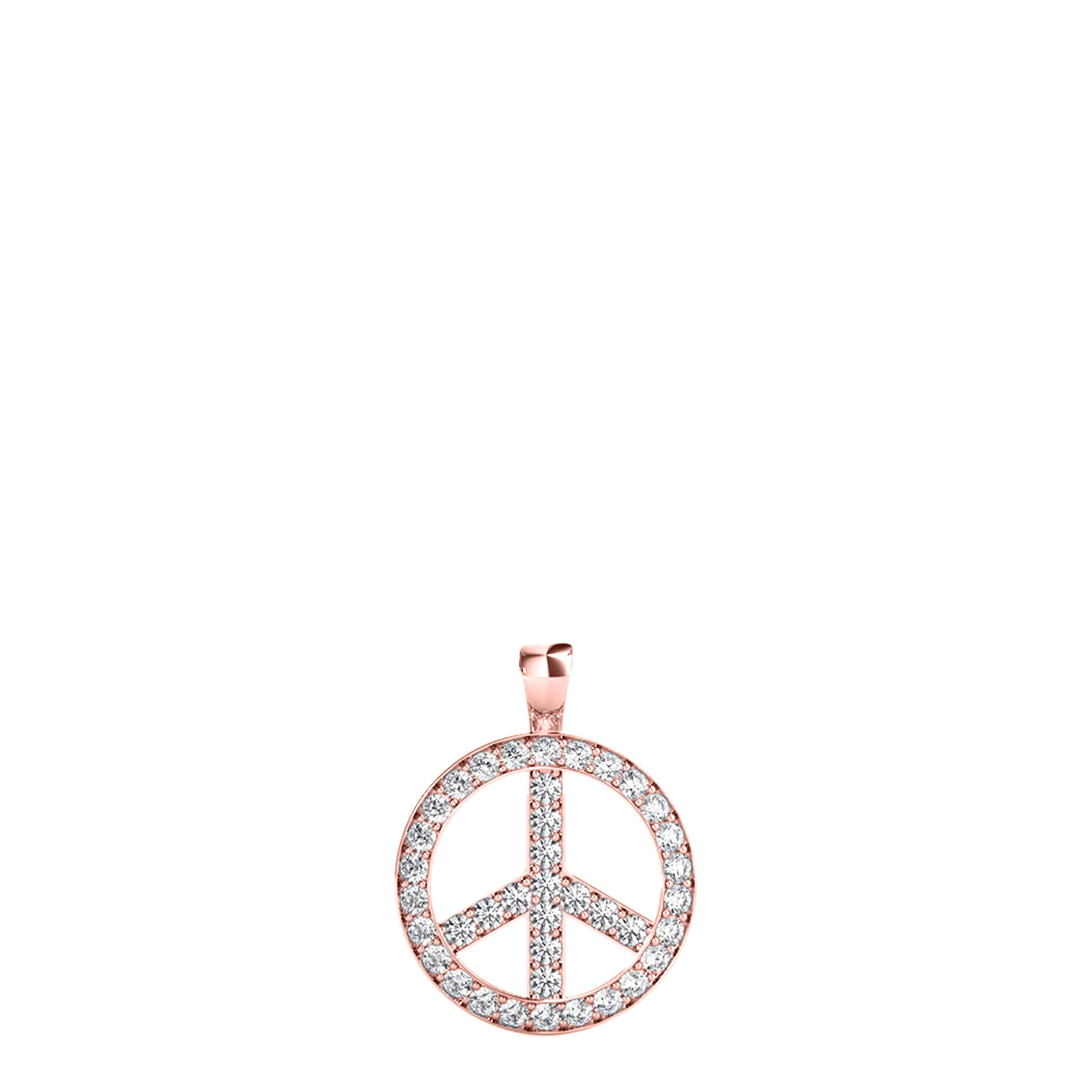 0.30 Carat Natural White Diamond Peace Sign Pendant Necklace for Women - 10K Rose, White & Yellow Gold with 18