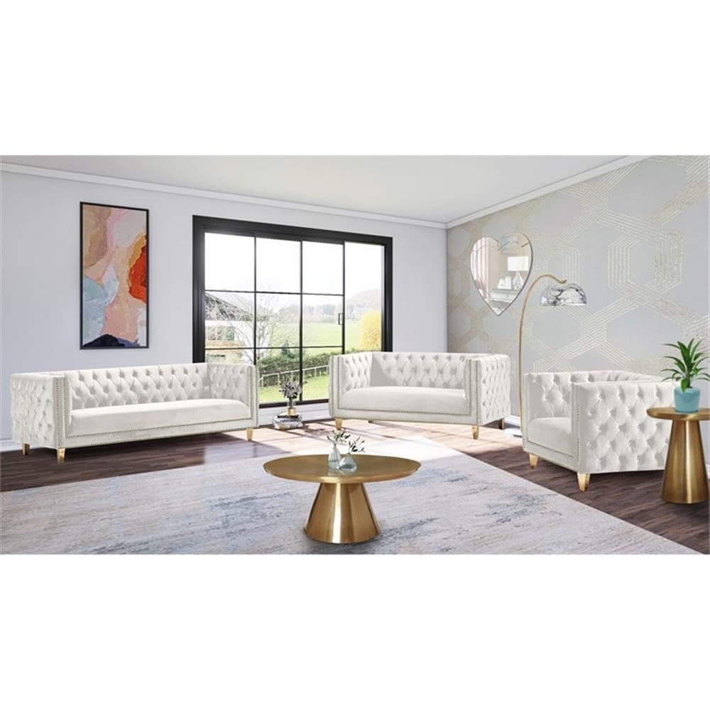 MAKLAINE Modern Velvet & Iron Accent Chair in Cream - Stylish Living Room, Dining Room, or Office Seating