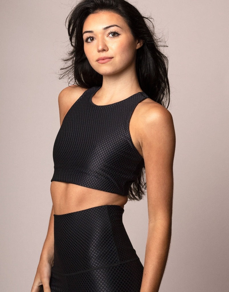 Black Jacquard Crop Top for Women - Elegant & Stylish Fashion Blouse for Casual Outings, Parties, and Date Nights