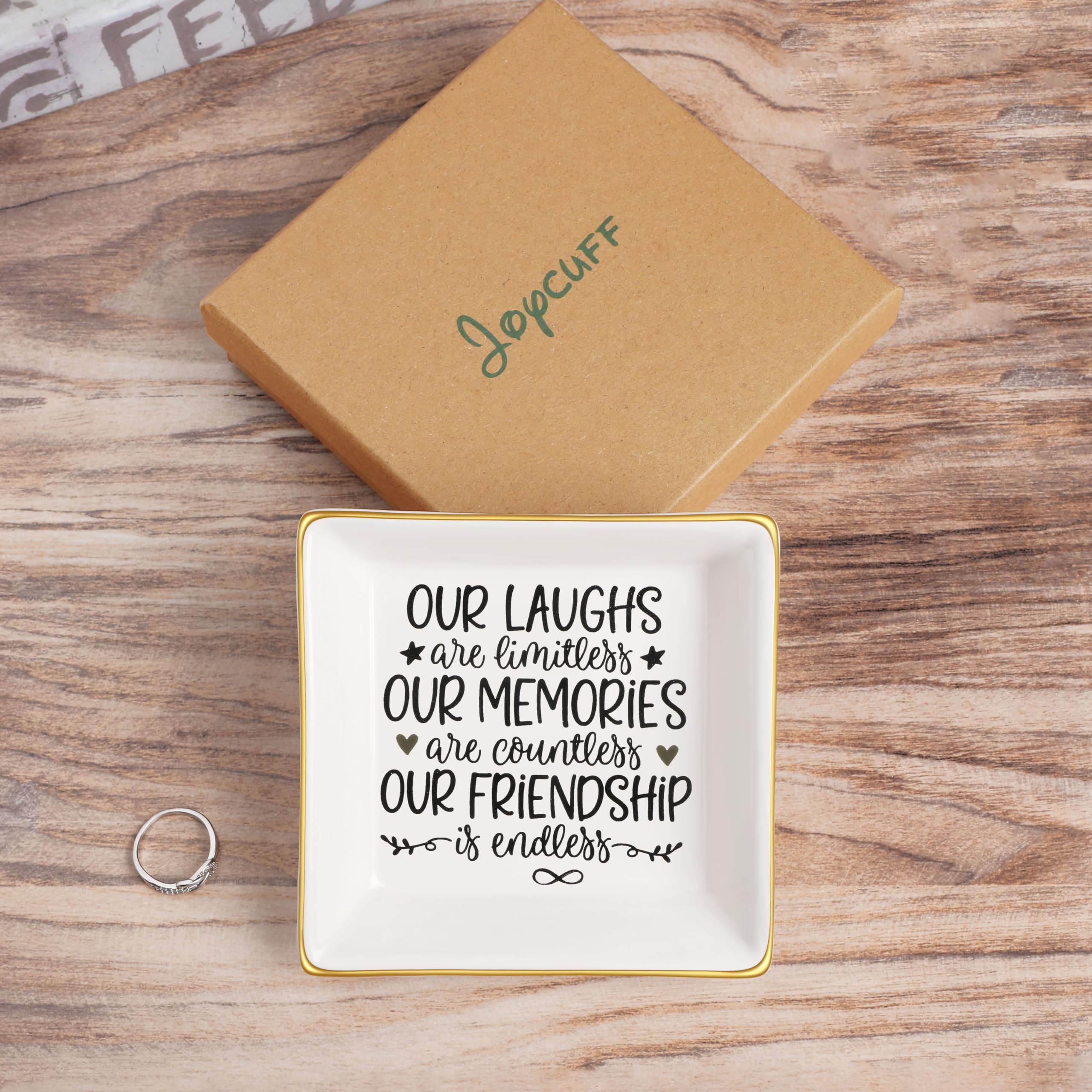 JoycuFF Ceramic Trinket Dish Tray - Unique Friendship Gifts for Women, Birthday, Thanksgiving & Christmas Presents - Jewelry Holder for Dresser, Vanity & Home Decor
