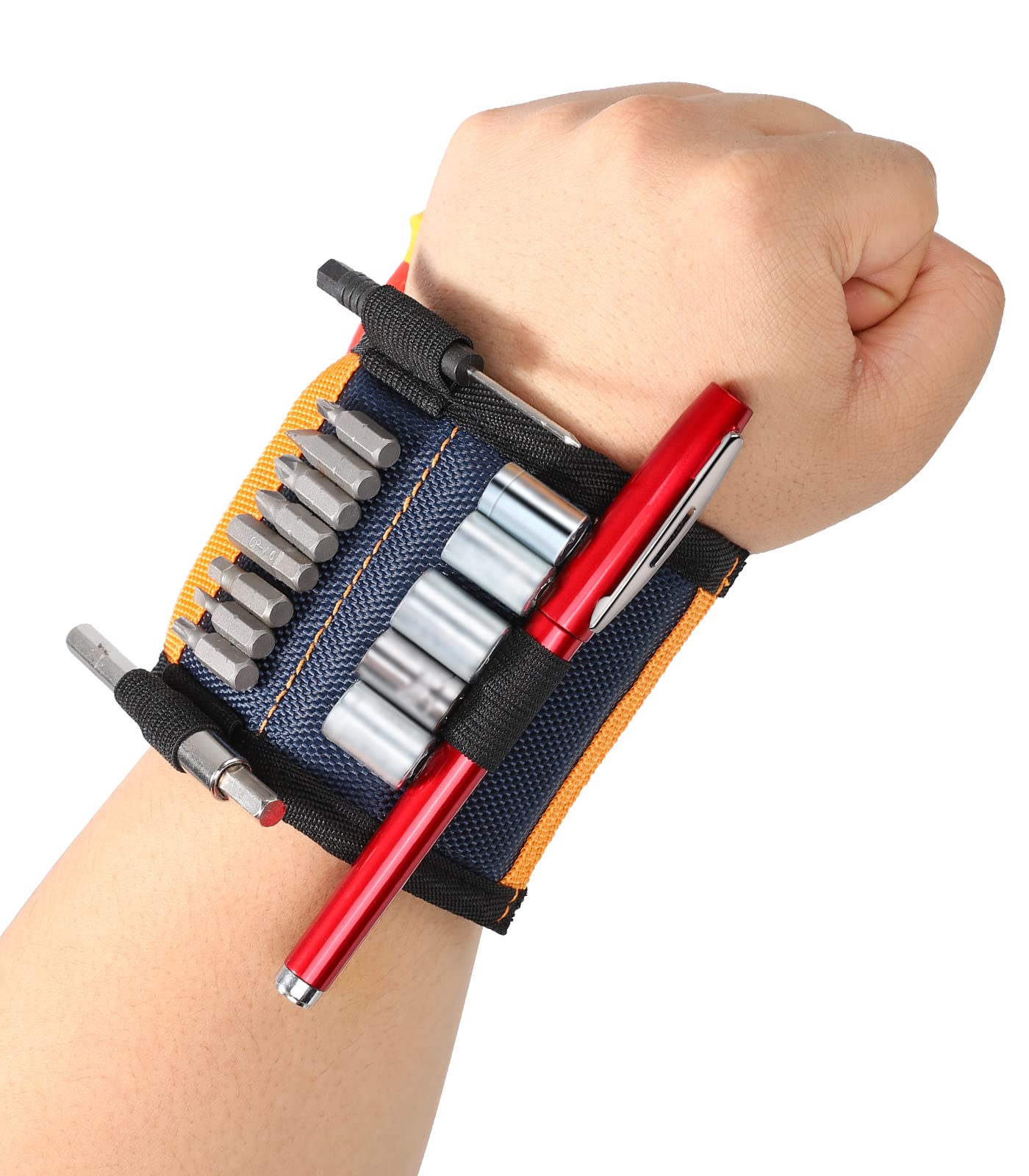 Housolution Magnetic Wristband with 15 Strong Magnets & 4 Pen Slots - Tool Bracelet for Holding Screws, Nails, Drill Bits - Perfect DIY Accessory for Handymen, Carpenters & Construction Workers (Great for Home Repairs, Workshop Projects & Outdoor Work)