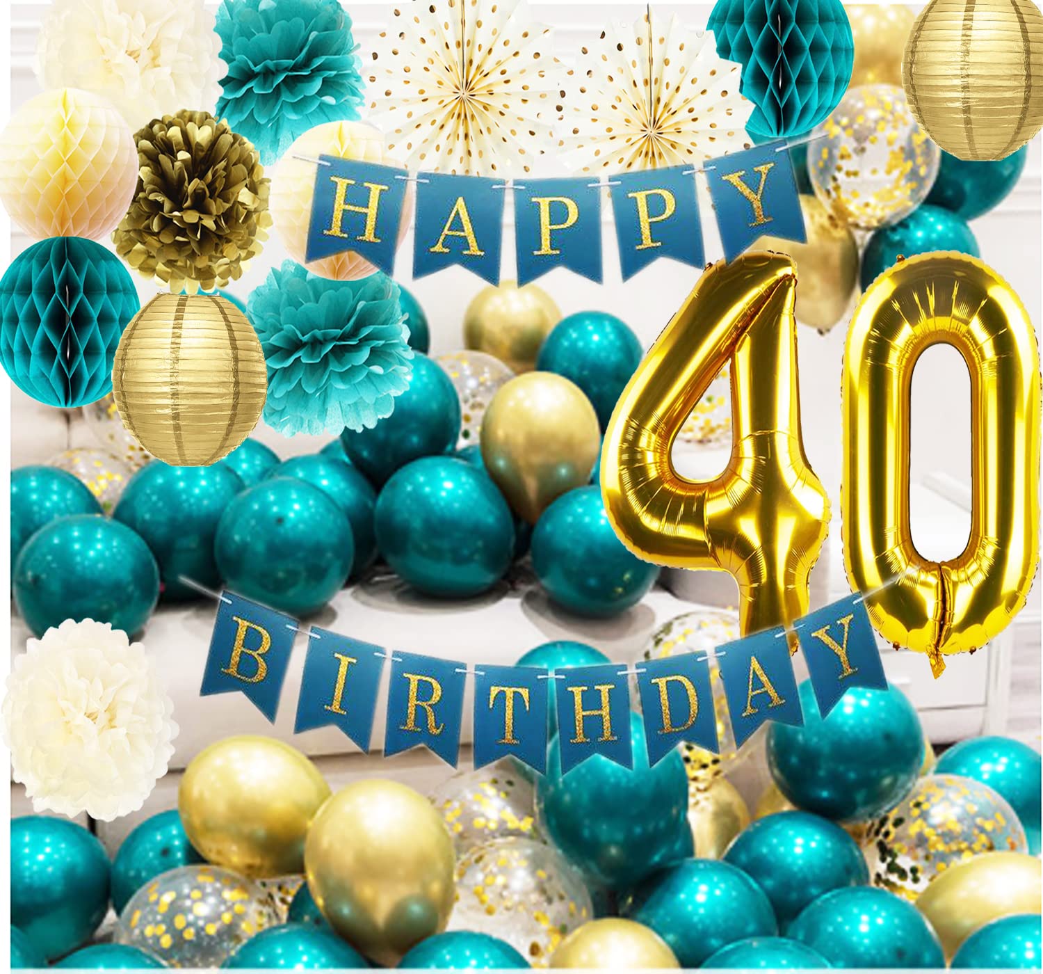 Elegant Teal & Gold 40th Birthday Party Decorations for Women - Premium Balloon Set Included | Perfect for Milestone Celebrations, Anniversary Parties & Special Occasions