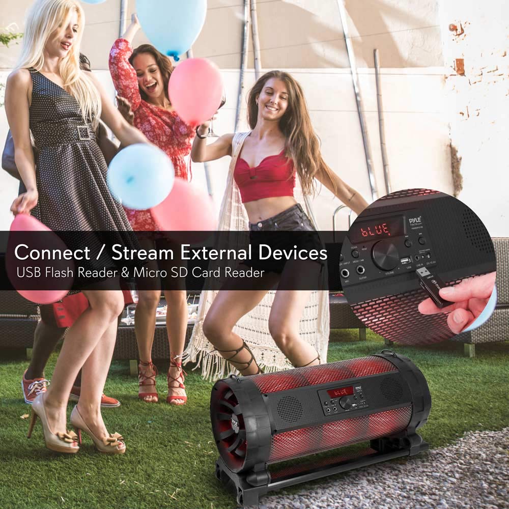 Pyle 600W Portable Bluetooth Boombox Stereo System - Wireless Outdoor Speaker with LED Lights, FM Radio, MP3 Player, USB, Handle & Wheels, Karaoke Mic & Remote - Perfect for Parties, Beach, Camping & Outdoor Events