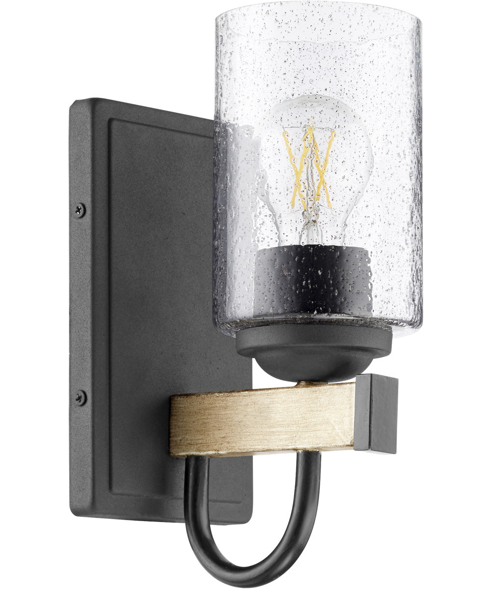 Textured Black Wall Mount Light Fixture with Driftwood Finish - Modern Single Light Sconce for Bedroom, Living Room, or Hallway Lighting