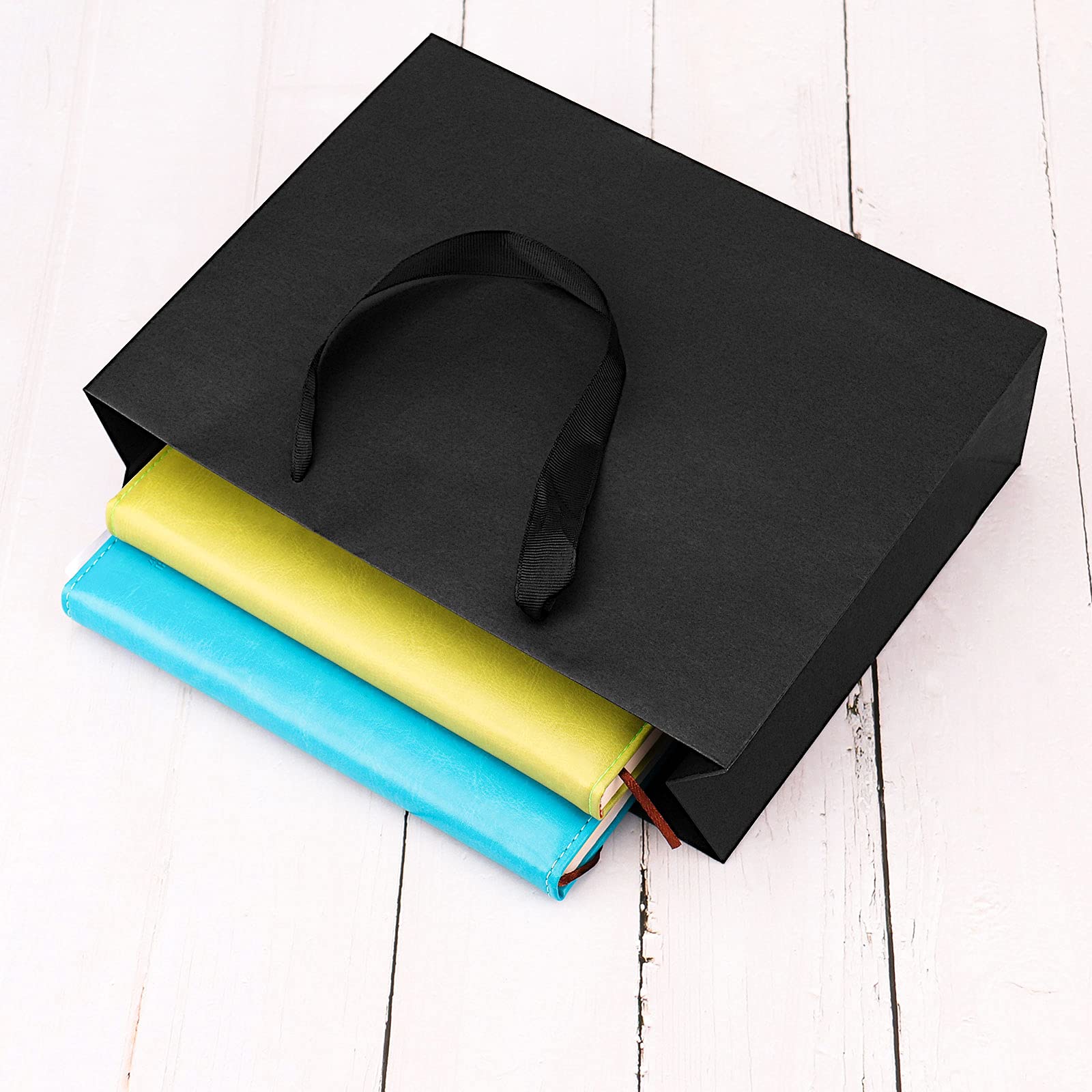 12-Pack Kraft Gift Bags with Ribbon Handles - Large 12.5x4.5x10