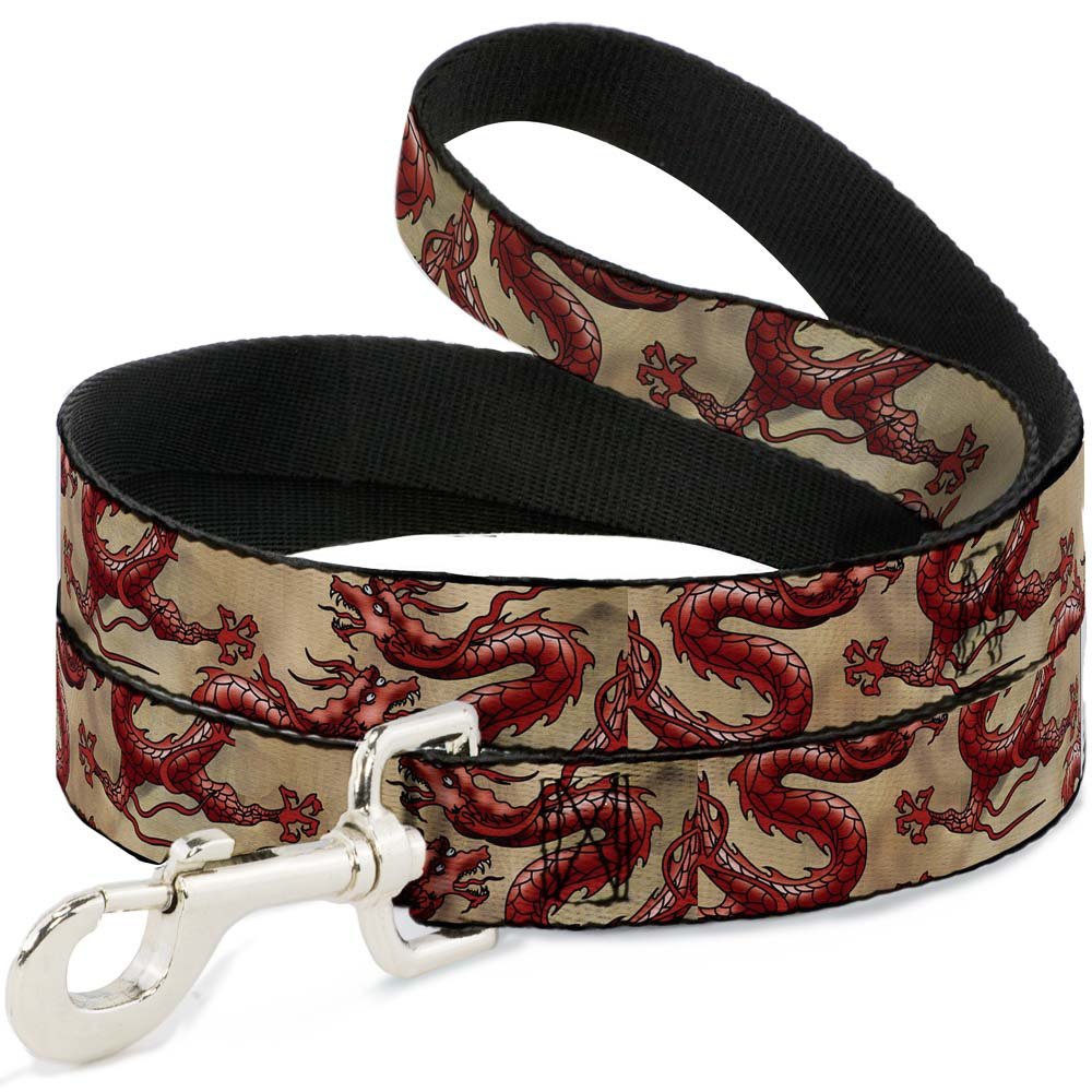 Buckle-Down 4FT Pet Leash for Dogs - 1 Inch Wide Nylon Dog Leash with Dragon Print - Heavy Duty Reflective Dog Walking Lead for Medium Large Dogs - Perfect for Daily Walks, Hiking & Outdoor Adventures