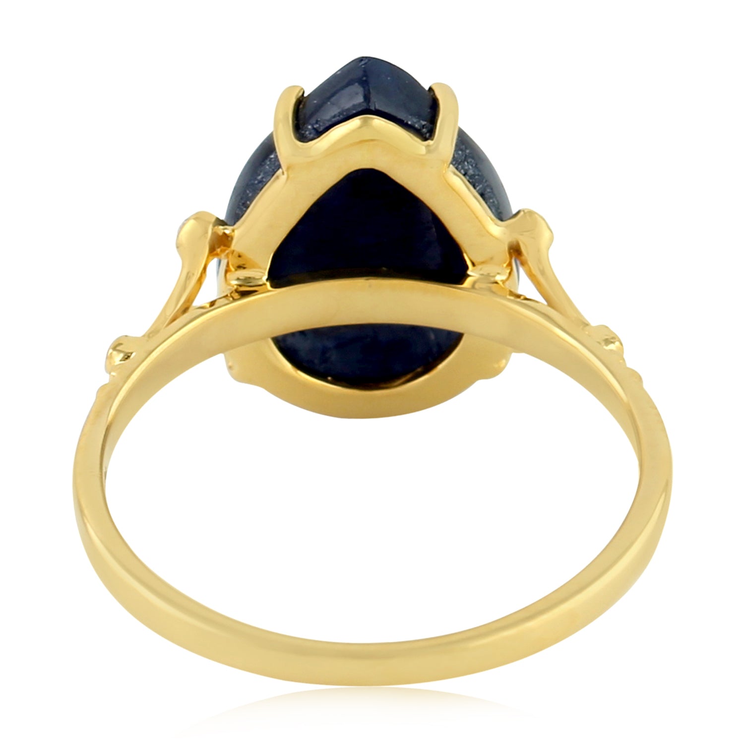 Exquisite 14K Yellow Gold Flower Ring with Carved Pear Blue Sapphire & Diamond Bezel - Perfect for Weddings, Anniversaries & Special Occasions