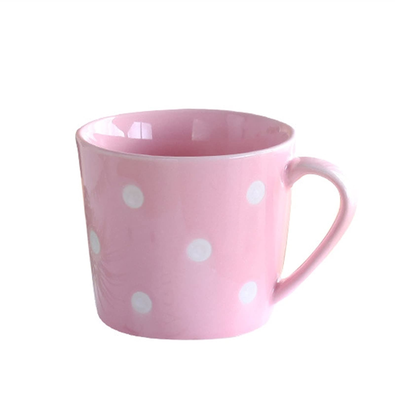 MADIDA 8oz Polka Dot Coffee Mug Set of 2 - Ceramic Tea Cups with Handle for Cappuccino, Latte, Macchiato, Hot & Iced Beverages - Dishwasher Safe Pink Mugs for Home, Office, or Cafe Use