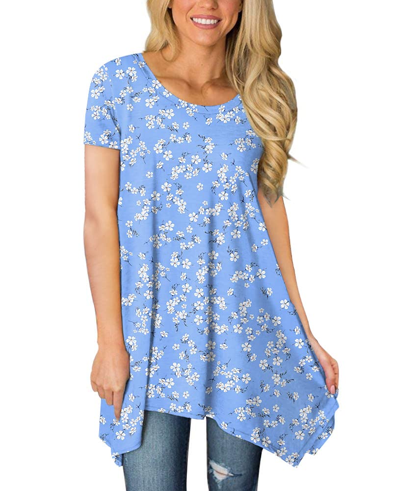 POPYOUNG Women's 2025 Summer Short Sleeve Tunic Top - Casual Loose Fit Swing Blouse Shirt for Beach, Vacation & Everyday Wear
