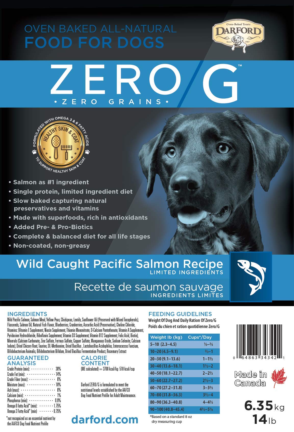 Zero/G Wild Caught Pacific Salmon Oven Baked Dog Food - Grain-Free, High-Protein Recipe for Healthy Skin & Coat | Perfect for Adult Dogs & Puppies at Mealtime or Training Treats