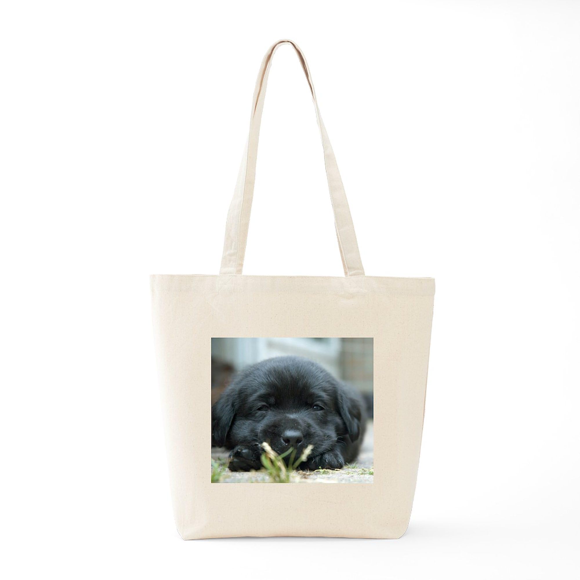 Back Lab Puppy Tote Bag - Natural Canvas Reusable Shopping Bag for Groceries, Beach & Daily Use | Eco-Friendly & Durable