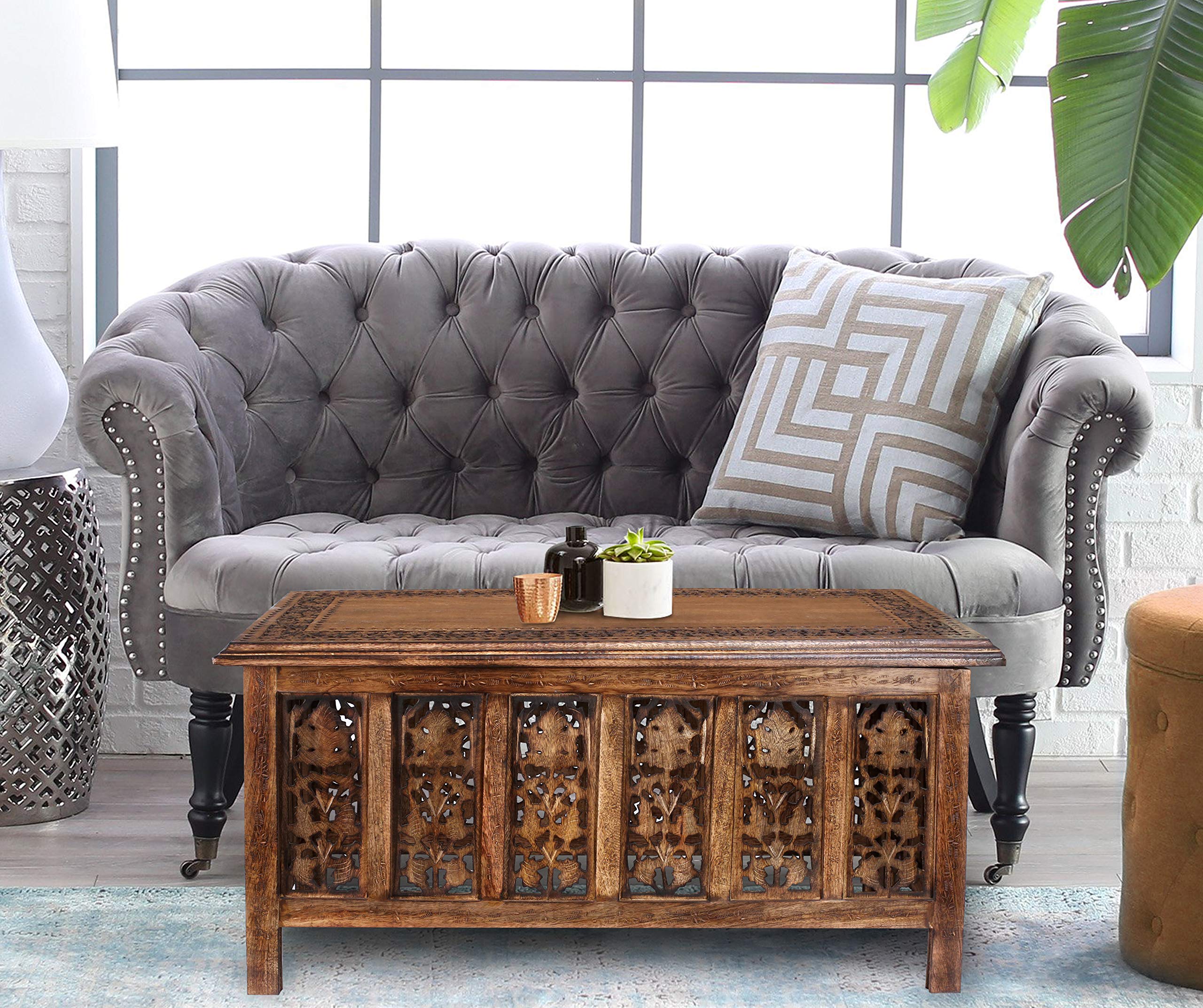 Modern Rectangular Wooden Coffee Table 36x18 Inch - Burnt Finish Living Room Center Table, Entryway Console Table for Magazines, Books & Plants | Perfect for Small Spaces, Apartments & Cozy Home Decor