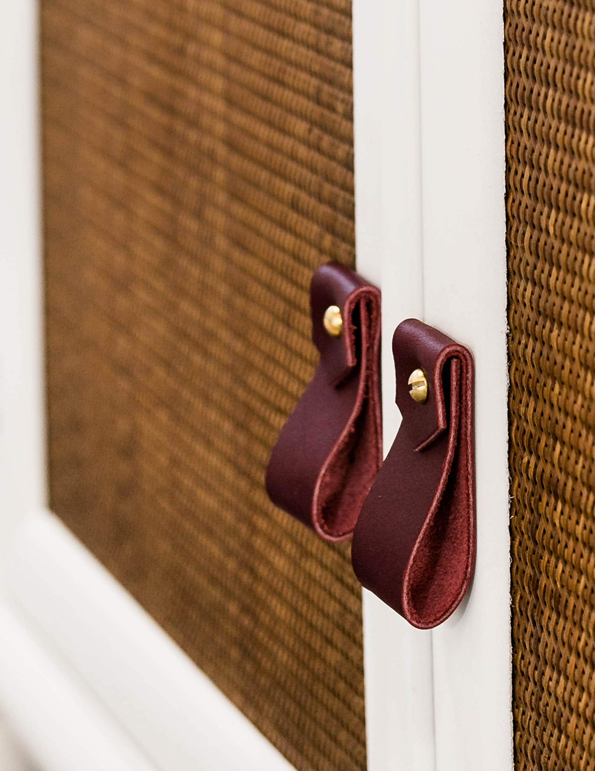 KEYAIIRA - Minimalist Leather and Brass Drawer Pulls - Modern Kitchen Cabinet Handles, Farmhouse Dresser Knobs, Scandinavian Furniture Hardware - Perfect for Kitchen Cabinets, Dressers, and Home Decor