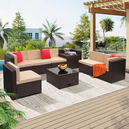 Brown Color Rattan With Beige Cushion