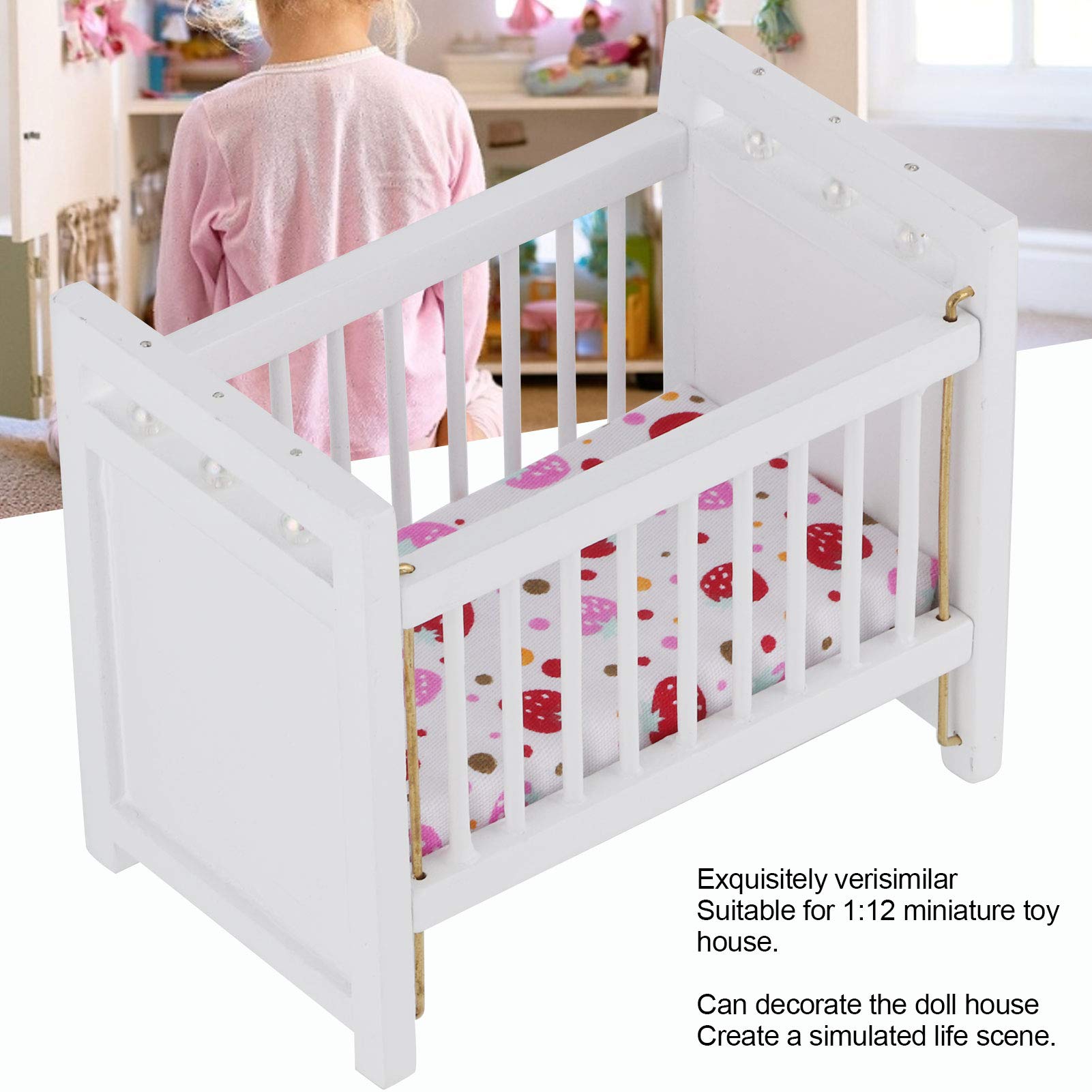 Wooden Baby Doll Bed - Miniature Crib for Dollhouse, Perfect for Pretend Play & Kids' Bedroom Decor | Ideal for 18