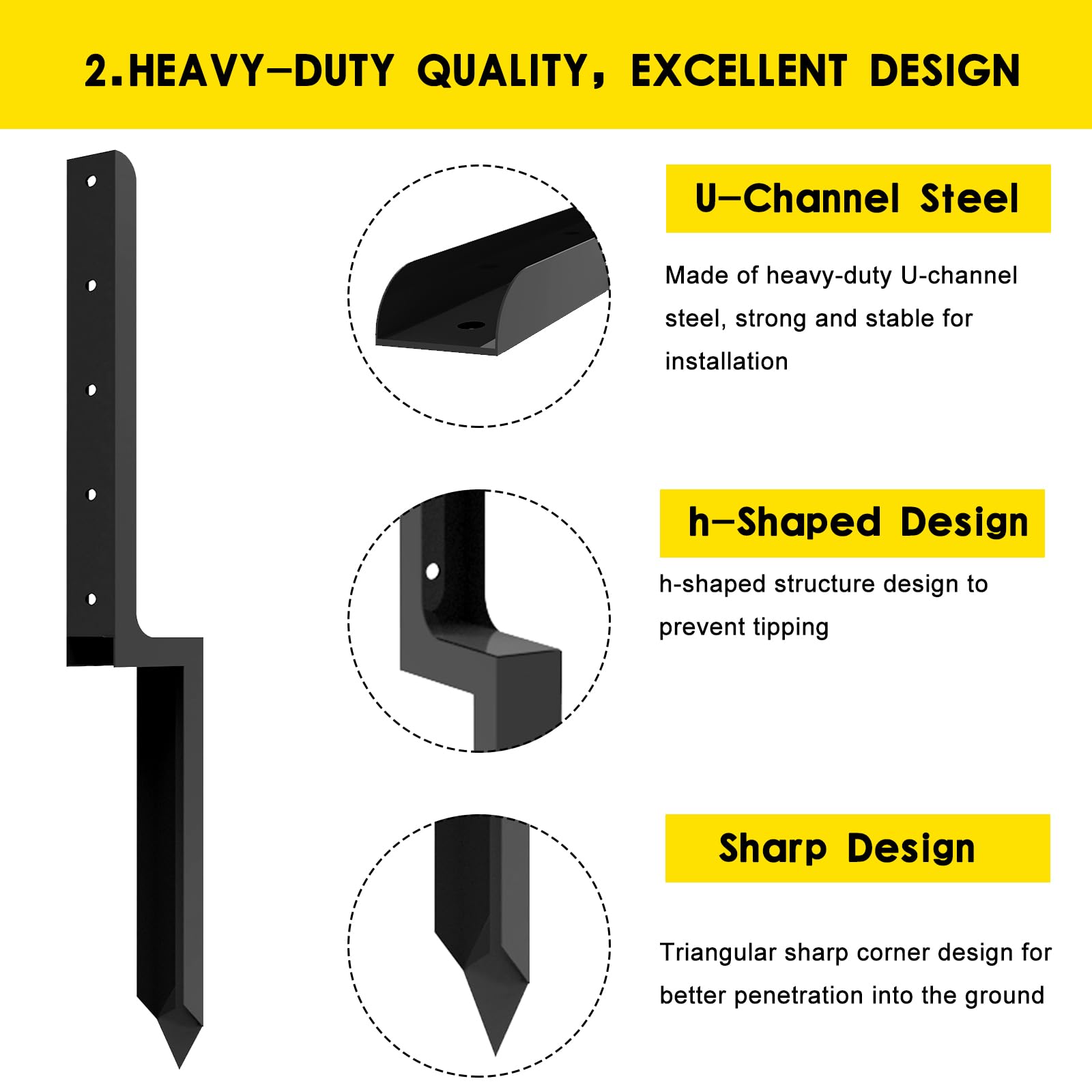 4 Pack Heavy Duty Steel Fence Post Repair Kit - Stabilizer Ground Spike Anchor for Broken & Leaning Wood Fence Posts | Quick Fix Solution for Wooden Fence Maintenance | Perfect for Backyard, Garden, and Farm Fence Repairs