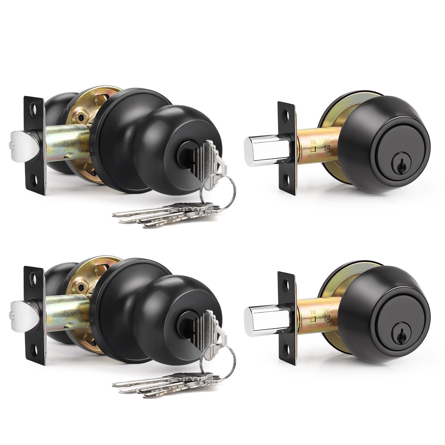 2 Pack Matte Black Entry Door Knob Lockset & Single Cylinder Deadbolt Combo Set - Keyed Alike Exterior Door Lock for Front Doors, Back Doors & Gates | Home Security, Apartment, Office & Commercial Use