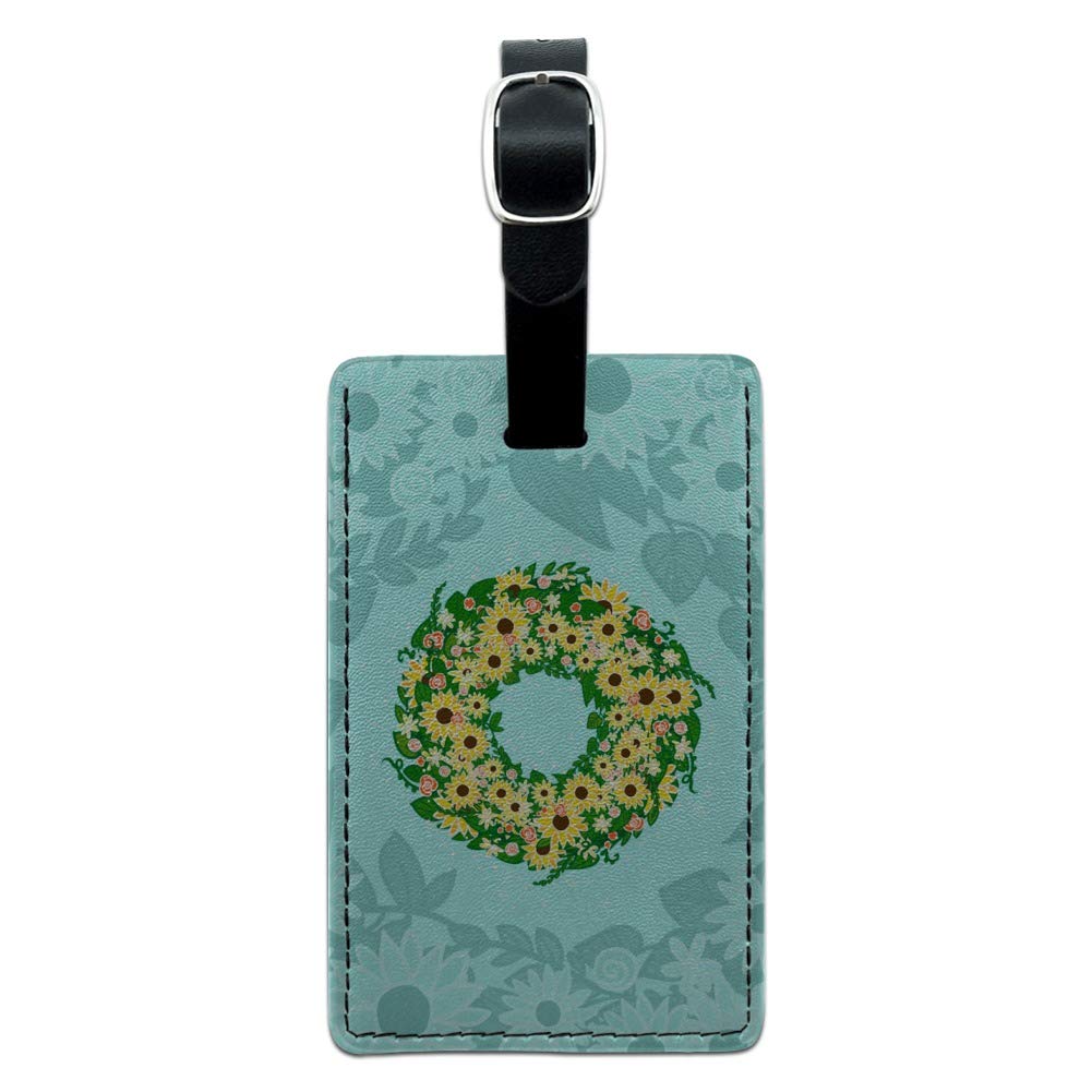 Sunflower Summer Wreath Rectangle Leather Luggage Tag - Durable Carry-On ID Tag for Suitcases, Bags & Travel Accessories | Perfect for Vacation, Business Trips & Gift Giving