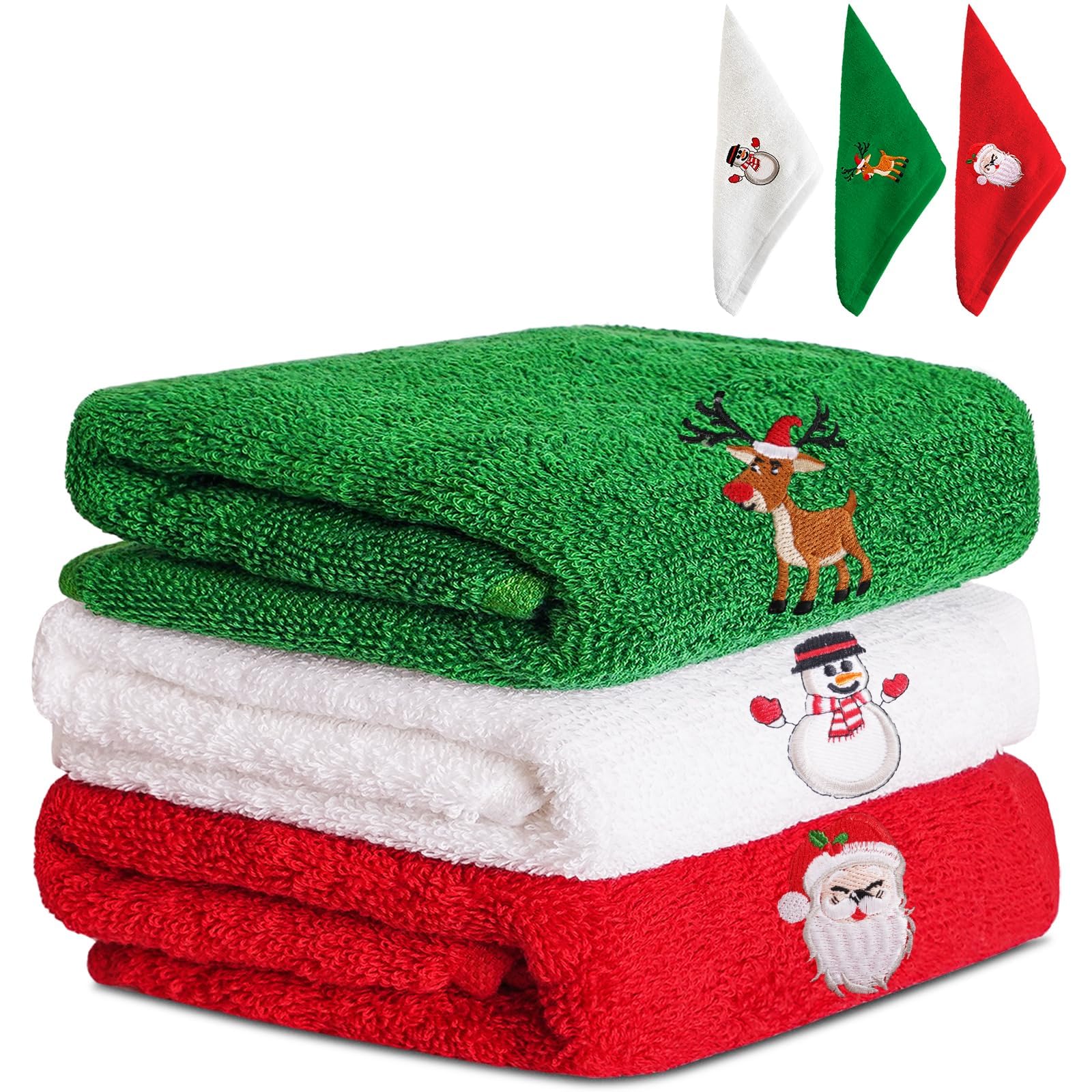 Christmas Hand Towels 3-Pack - 100% Cotton Super Soft Holiday Kitchen Towels for Drying, Cleaning, Cooking & Baking - Festive Embroidery Decor - Perfect for Holiday Parties, Gift Giving & Seasonal Home Decor
