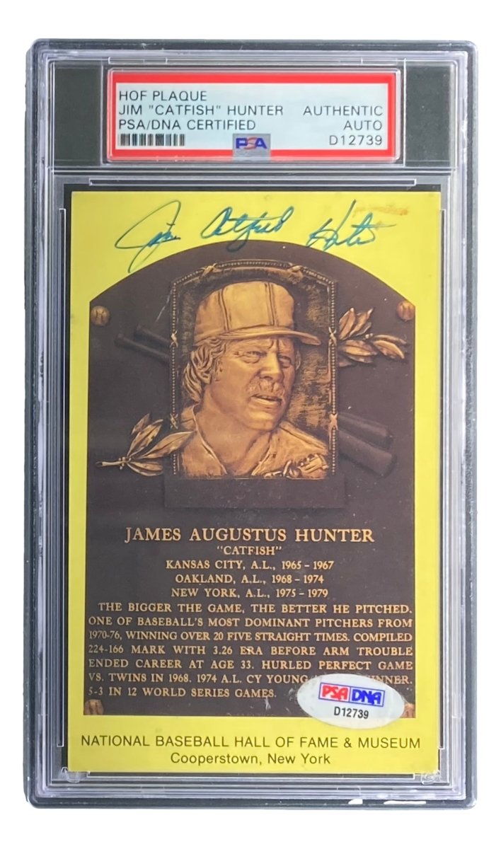 Jim Catfish Hunter Autographed 4x6 New York Yankees HOF Plaque Card with PSA/DNA Certification D12739 - Perfect for Baseball Memorabilia Collectors and Yankees Fans Display