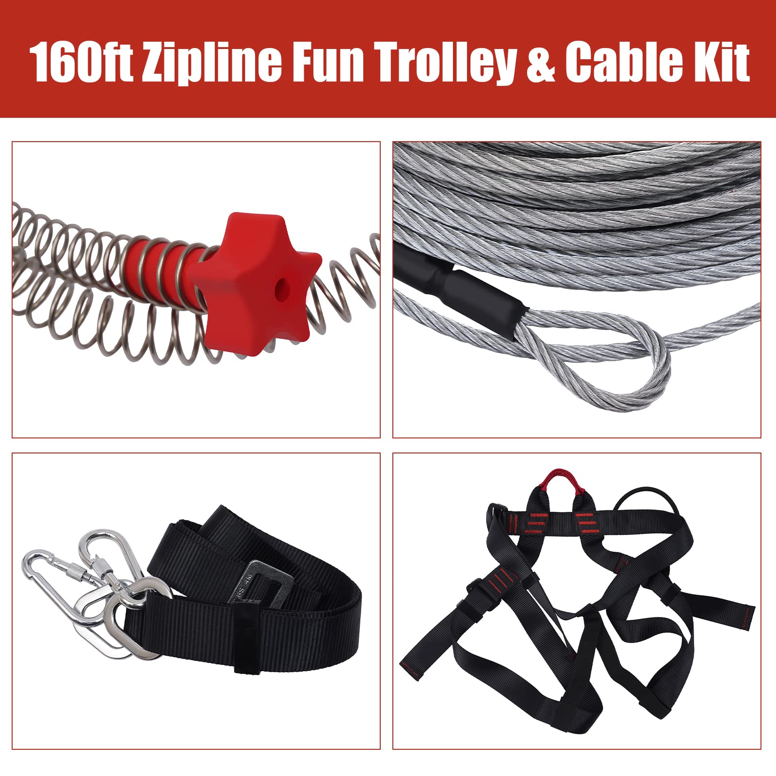 120FT & 160FT Adjustable Zipline Kit for Backyard - Safe Outdoor Adventure Toys for Kids & Adults with Harness Belt | Perfect for Backyard Fun, Birthday Parties & Family Activities