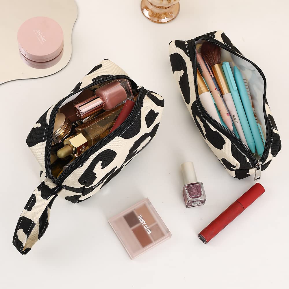 Women's Large Capacity Makeup Bag & Pencil Case Set - Travel Cosmetic Organizer with Brush Storage | Beige Leopard Print | Perfect for Travel, Gym & Daily Beauty Routine