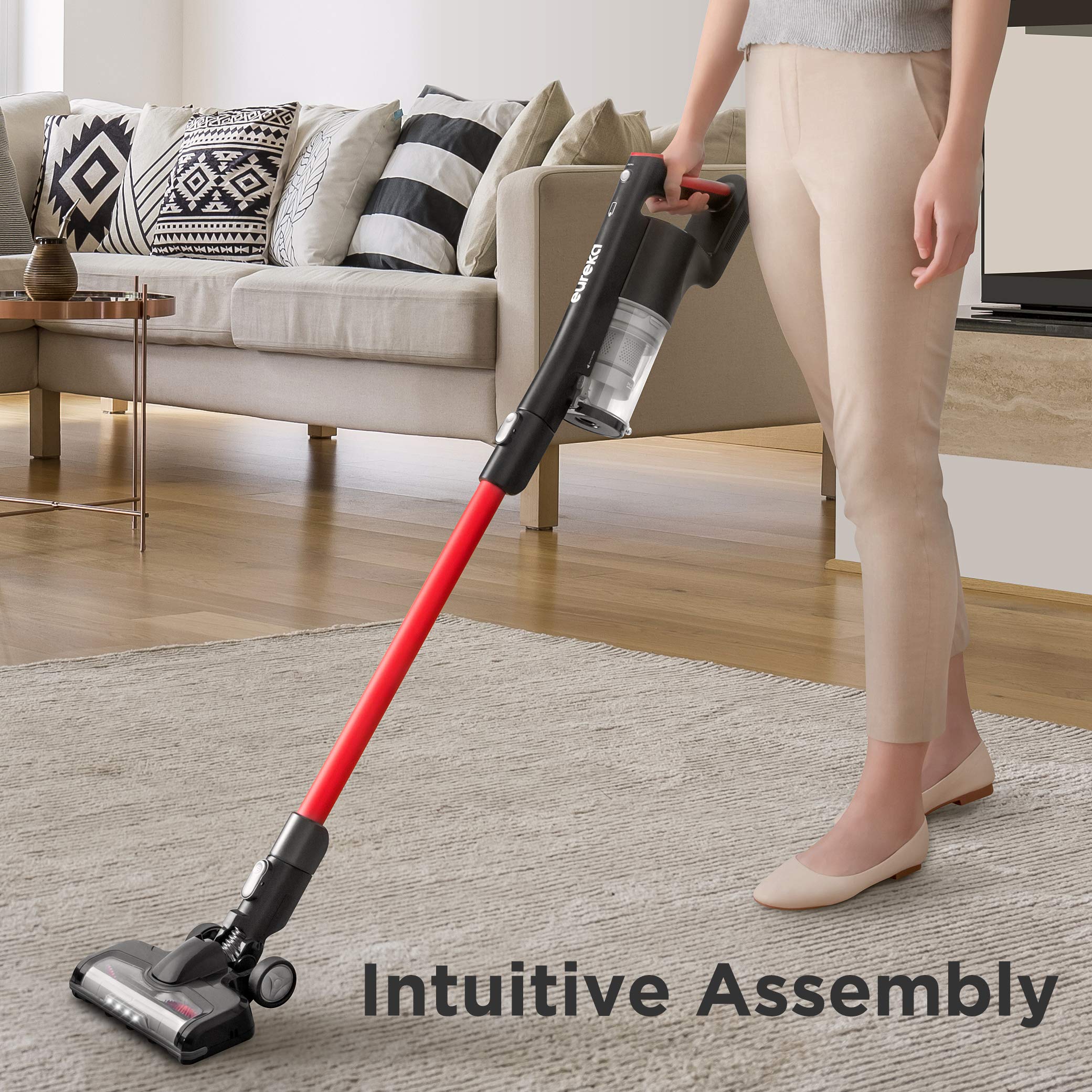 Eureka NEC101 Lightweight Cordless Stick Vacuum Cleaner - Powerful 150W Motor, Rechargeable Handheld Vacuum for Hardwood Floors & Carpets, Rose Red | Perfect for Quick Cleanups, Pet Hair Removal & Stair Cleaning