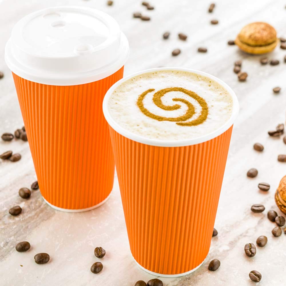 20oz Ripple Insulated Coffee Cups - 250 Pack Double Wall Corrugated Paper Cups with Secure Grip | Sustainable & Leakproof Orange Ribbed Coffee Cups (Lids Sold Separately) | Perfect for Coffee Shops, Offices & Catering Events