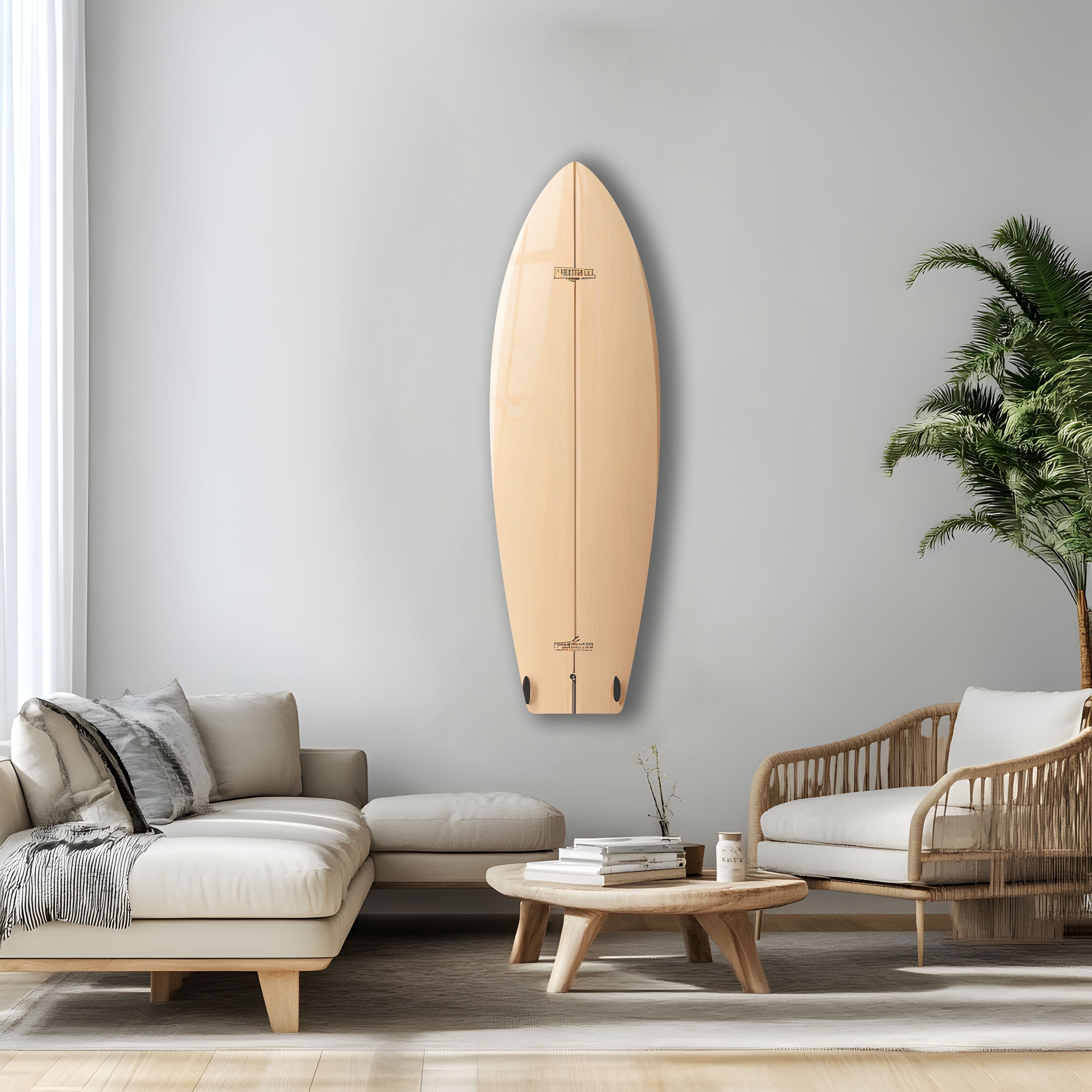 Abstract Beige Surfboard Wall Art - Coastal Decor for Beach House, Living Room & Bedroom - Handmade Wooden Surfboard Wall Hanging for Boho, Nautical & Coastal Theme Rooms