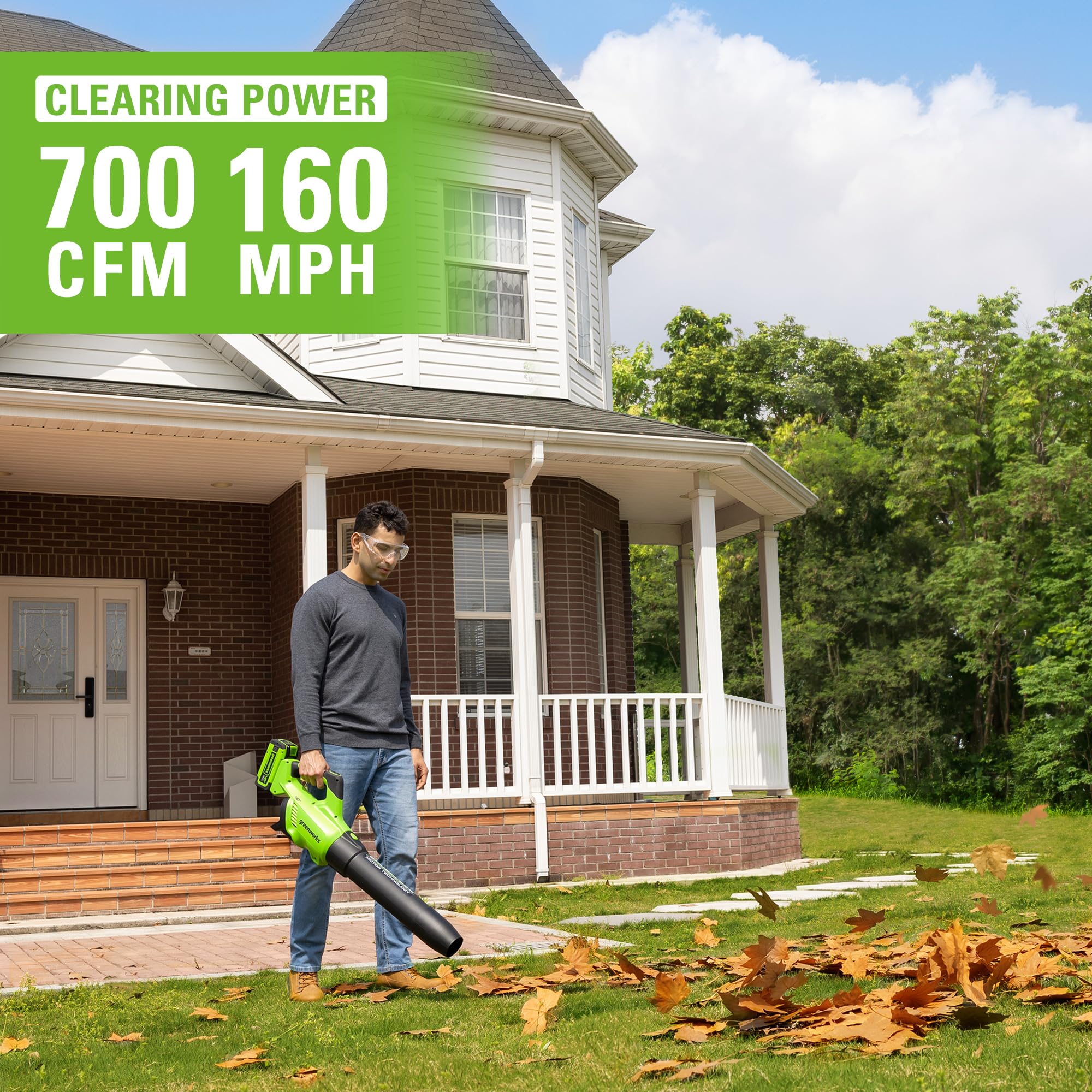 Greenworks 40V Cordless Leaf Blower - 160 MPH, 700 CFM, Brushless Motor with 8.0Ah Battery & Charger Included - Perfect for Yard Cleanup, Driveway Clearing, and Fall Leaf Removal
