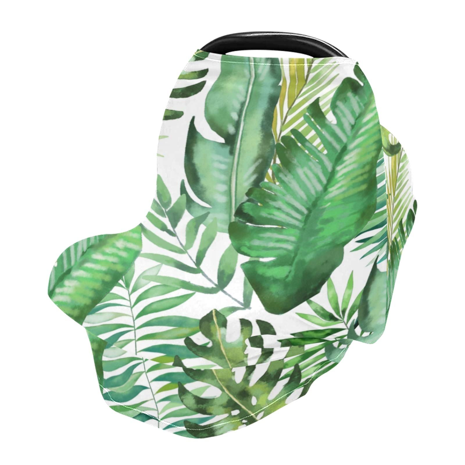 Breastfeeding Cover & Baby Car Seat Canopy - Soft, Breathable Nursing Scarf with Green Palm Leaves Design for Boys & Girls | Perfect for Nursing in Public, Stroller & Infant Car Seat Coverage