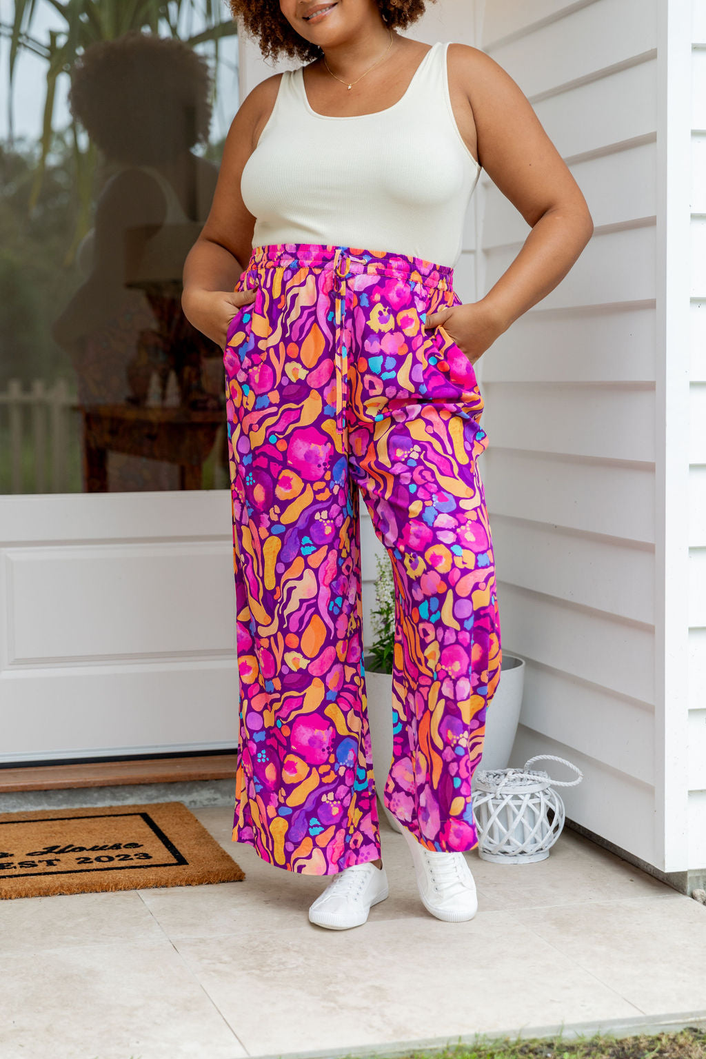 Kasey Rainbow Women's Gina Pants in Ruby Red - High Waisted Stretchy Comfort Pants for Work, Travel & Casual Wear
