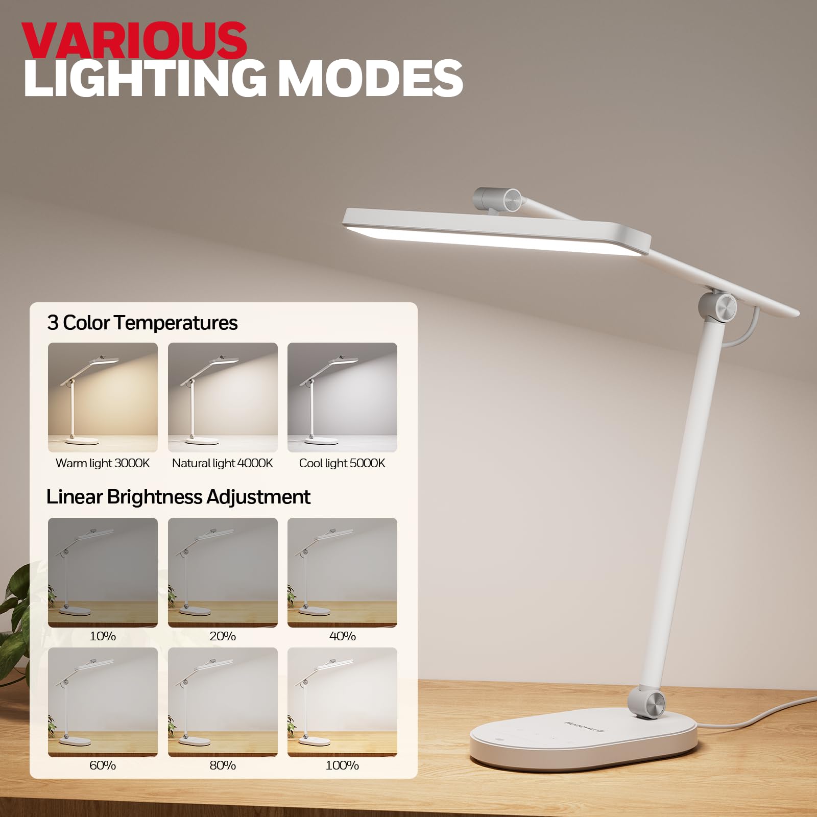 Honeywell H4 Sunturalux™ Eye-Caring LED Desk Lamp - 700LM Dimmable Adjustable Reading Light with Timer & Touch Control for Home Office, Study, Bedroom - Perfect for Night Reading, Computer Work and Relaxation