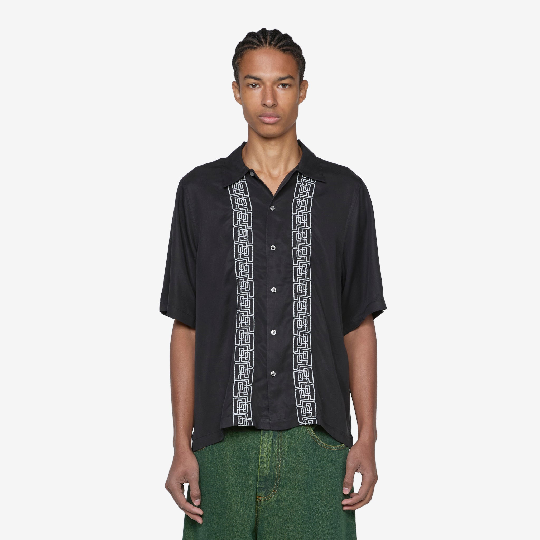 Men's Double P Black & White Bowling Shirt - Retro Style for Bowling Leagues, Parties & Casual Wear