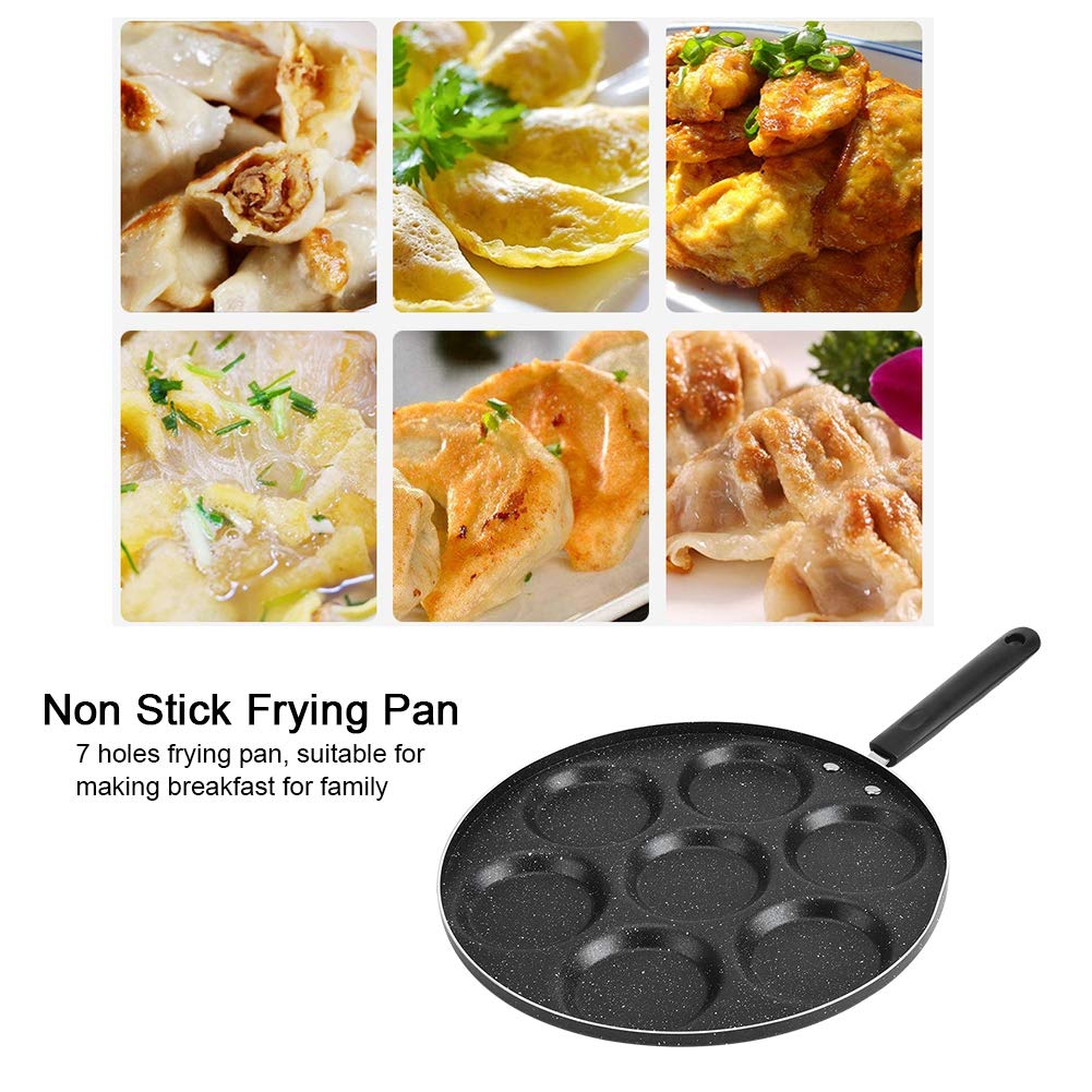 7-Hole Nonstick Egg Frying Pan - Multifunctional Omelette Cookware with Heat-Resistant Handle for Perfect Breakfast - Ideal for Pancakes, Crepes & Sandwiches Making at Home