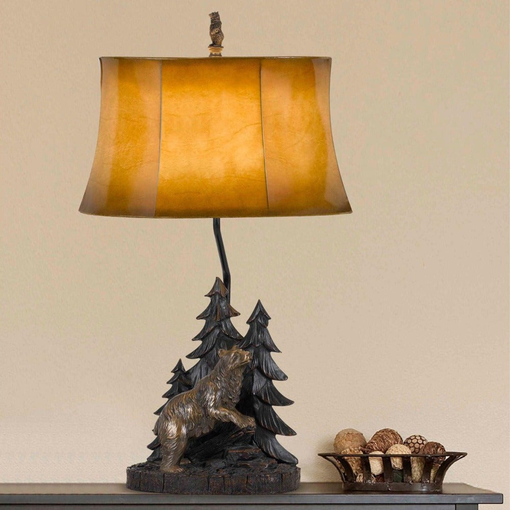Cal Lighting 150W 3-Way Forest Resin Table Lamp with Leatherette Shade - Elegant Home Decor for Living Room, Bedroom, or Office Lighting