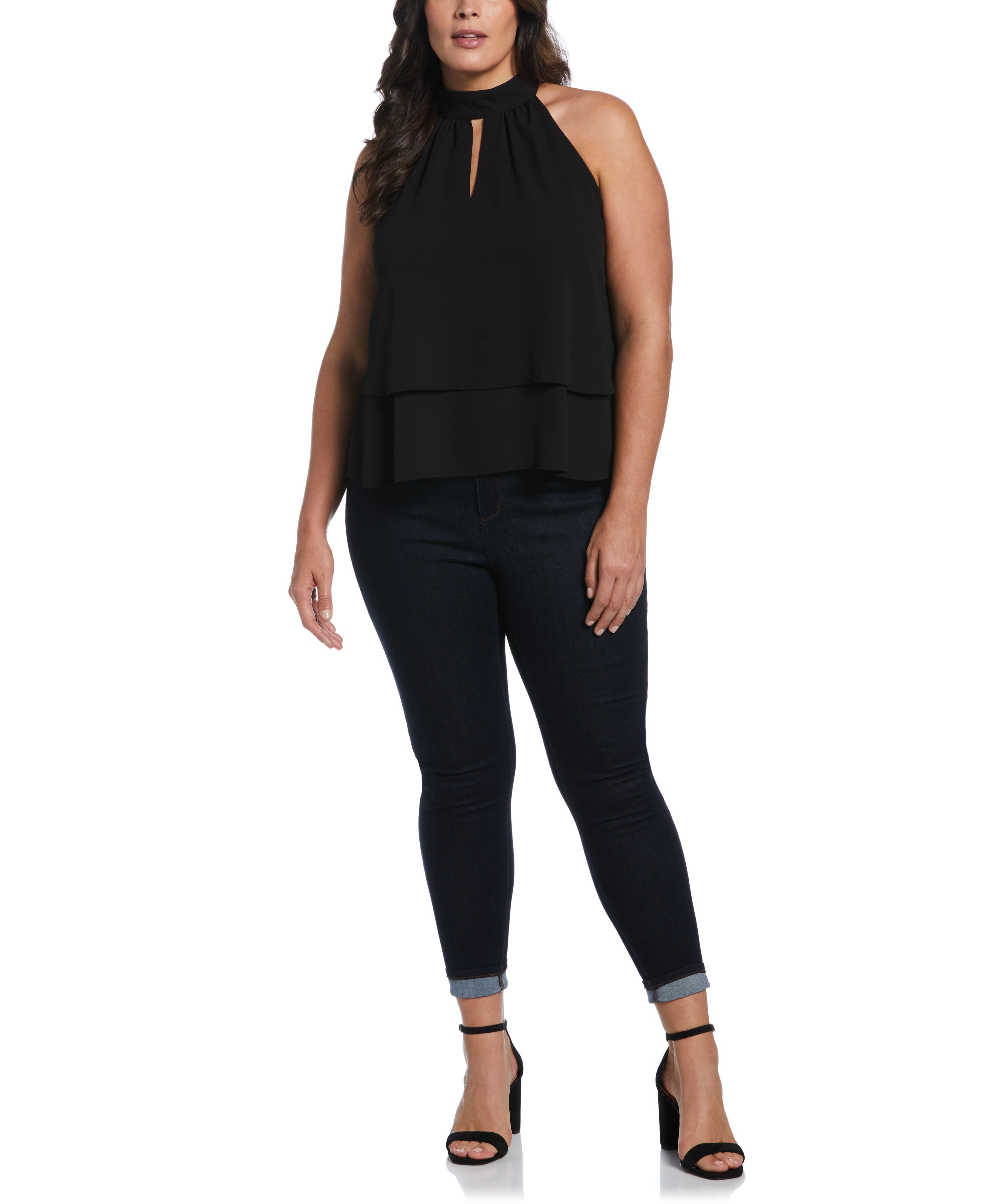 Plus Size Tiered Halter Top for Women - Flowy Summer Beach Cover Up, Boho Chic Loose Fit Tank Top for Casual Outings & Vacation Wear