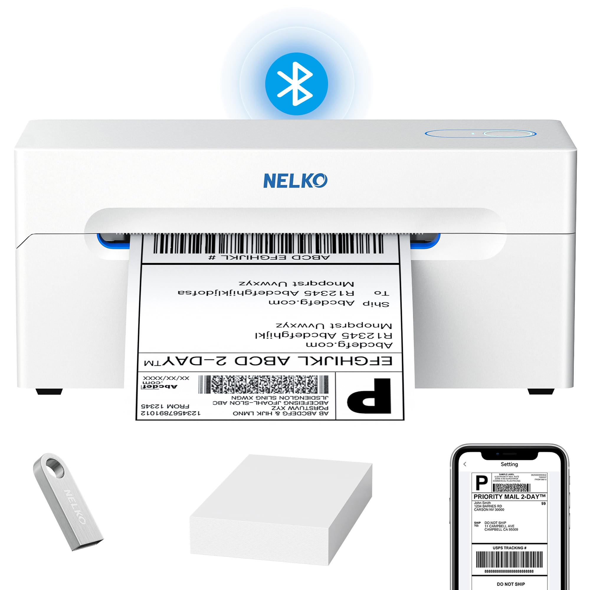 Nelko Wireless Bluetooth Thermal Label Printer 4x6 - Compatible with Android, iPhone, Windows for Amazon, eBay, Shopify Shipping - Portable Label Maker for Packages & E-commerce (Silver White) - Perfect for Home Business & Warehouse Logistics