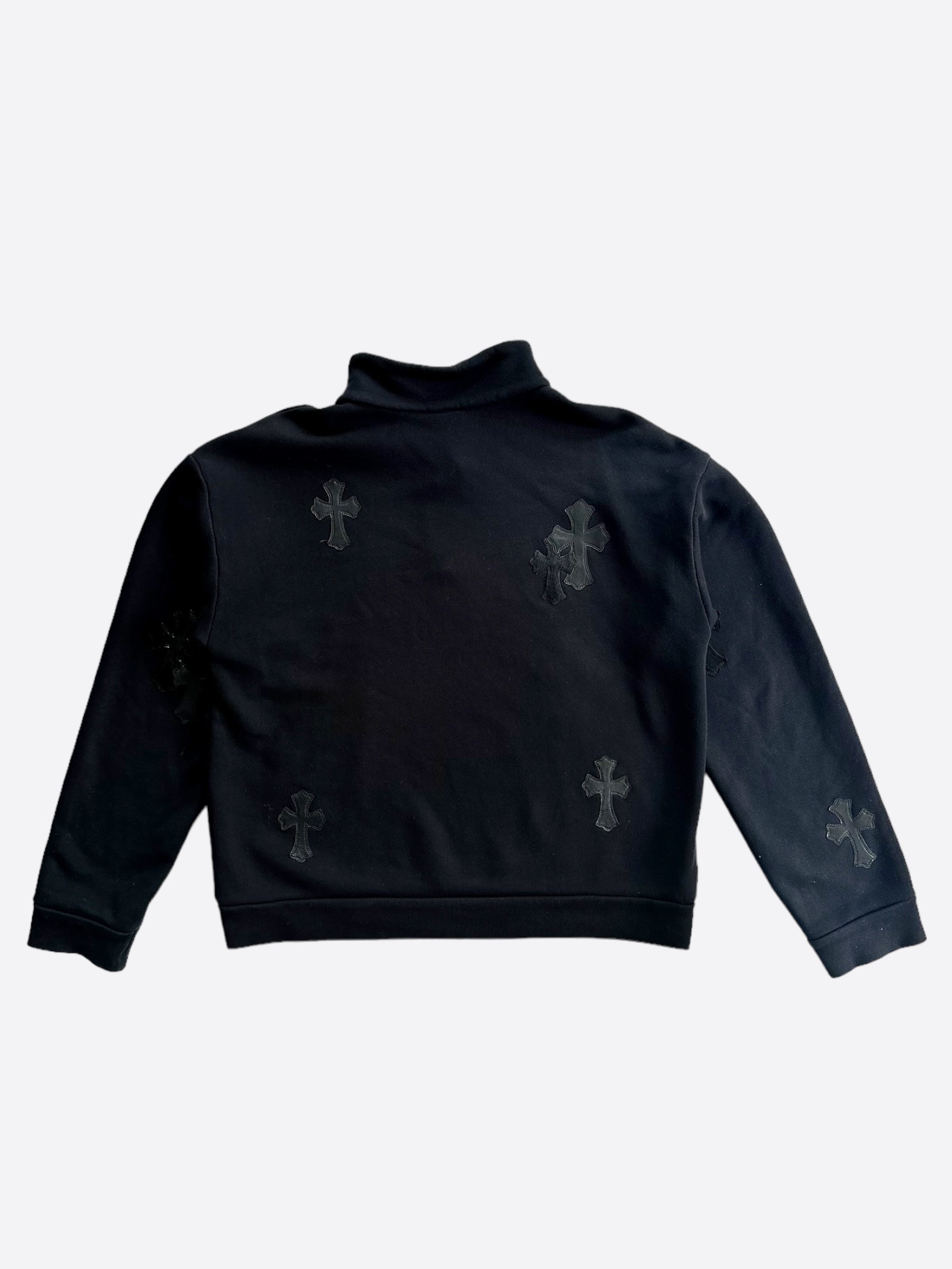 Chrome Hearts Black Cross Embroidered Patch Cropped Quarter Zip Sweater for Women | Gothic Streetwear Fashion | Perfect for Concerts, Parties & Casual Outfits