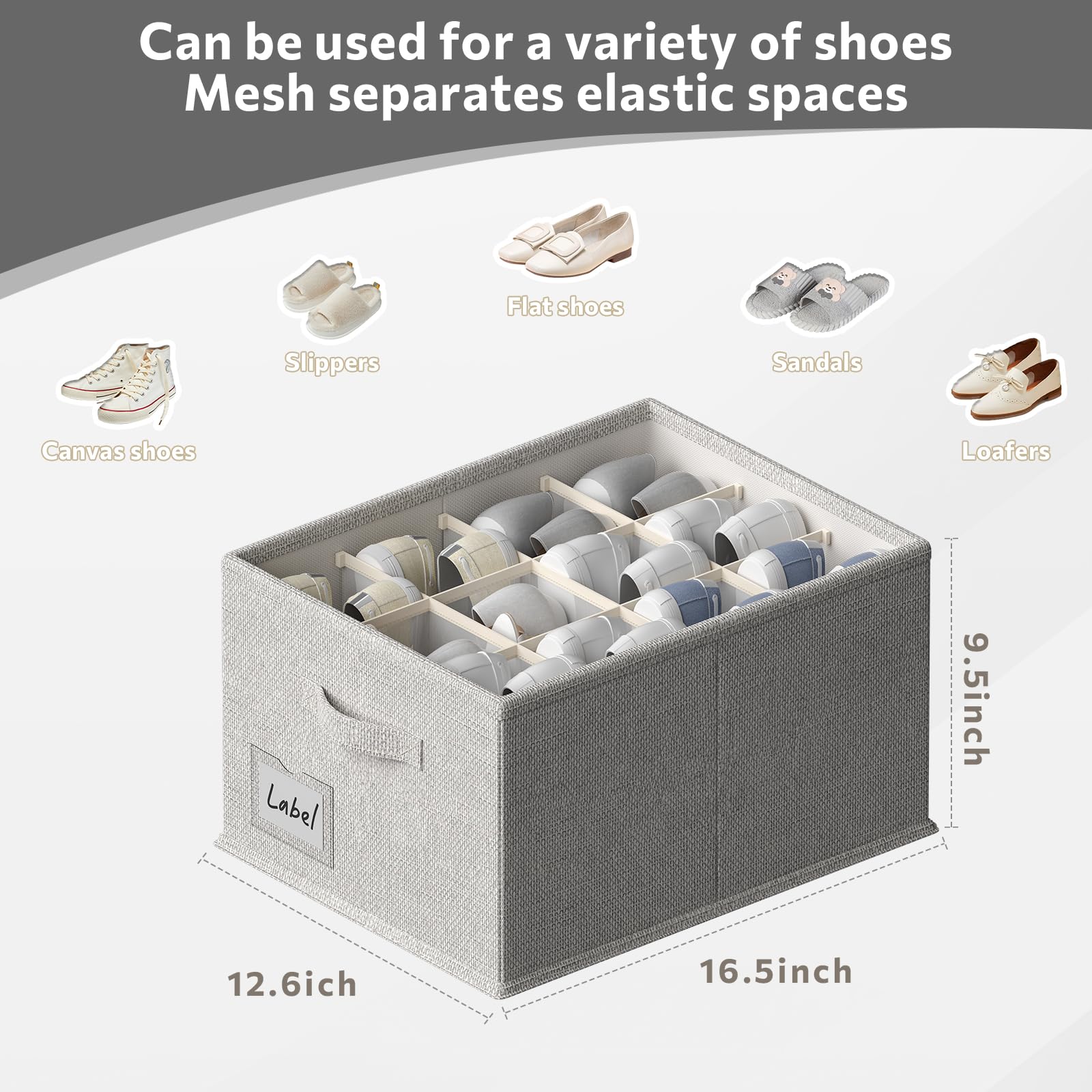 2 Pack Fabric Shoe Organizer for Closet - Holds 24 Pairs, Large Shoe Storage Bins with Bottom Support (16.5