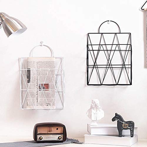 1 Pcs White Metal Wall Mounted Hanging Magazine Holder - Portable Newspaper Storage Basket, Bookshelf & Storage Rack for Bathroom, Living Room, Office & Bedroom Organization