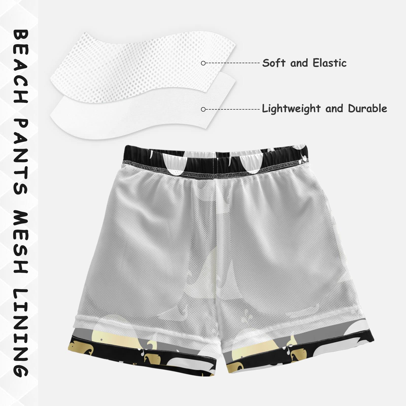 Whales Gold Black Boys Swim Trunks | Quick-Dry Toddler Swimwear | UPF 50+ Sun Protection | 2T Size for Beach, Pool & Summer Water Activities