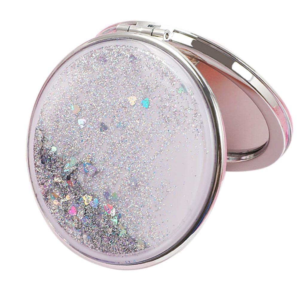 Easnea Compact Travel Makeup Mirror for Women - Folding Magnifying Cosmetic Mirror, Silver Round, Purse Size - Perfect for On-the-Go Touch Ups, Travel, and Home Vanity Use