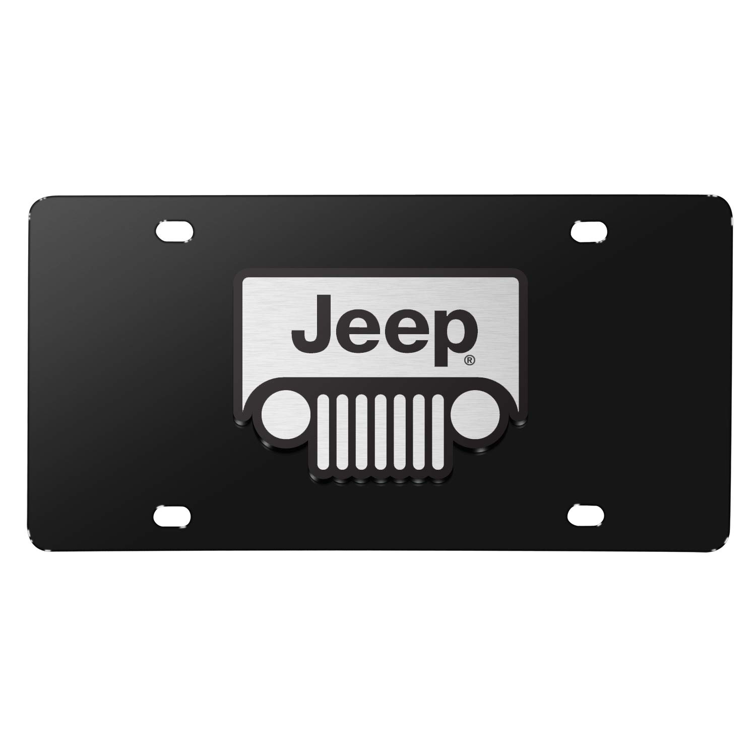 3D Black Stainless Steel Jeep Grill Logo License Plate - Durable Decorative Emblem for Wrangler & Gladiator - Perfect for Off-Roading & Car Shows