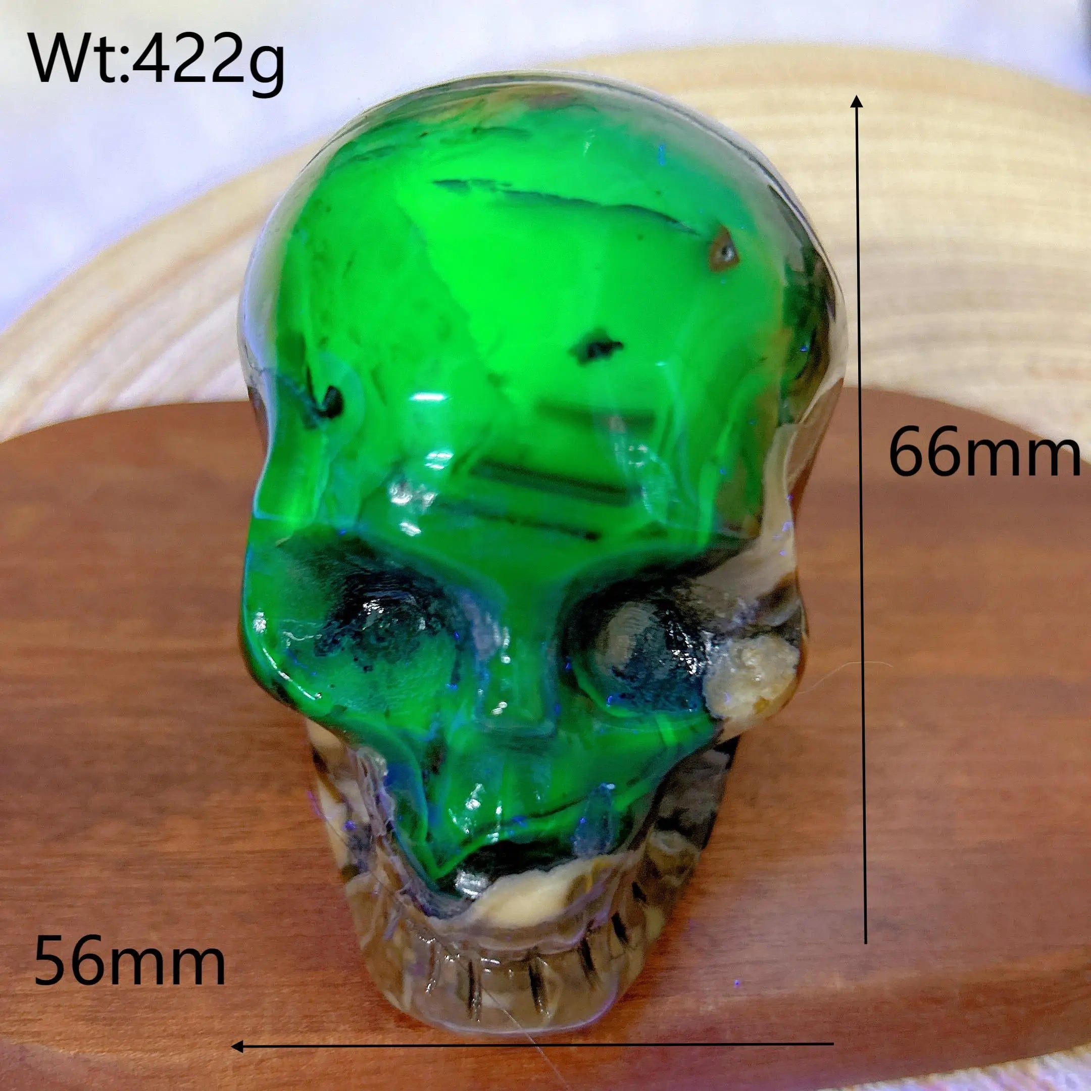 Natural Volcanic Agate Skull Carving with UV Light Effect - Green Flashy Healing Crystal for Energy, Home Decor & Spiritual Gifts | Perfect for Meditation, Feng Shui & Unique Gift Giving