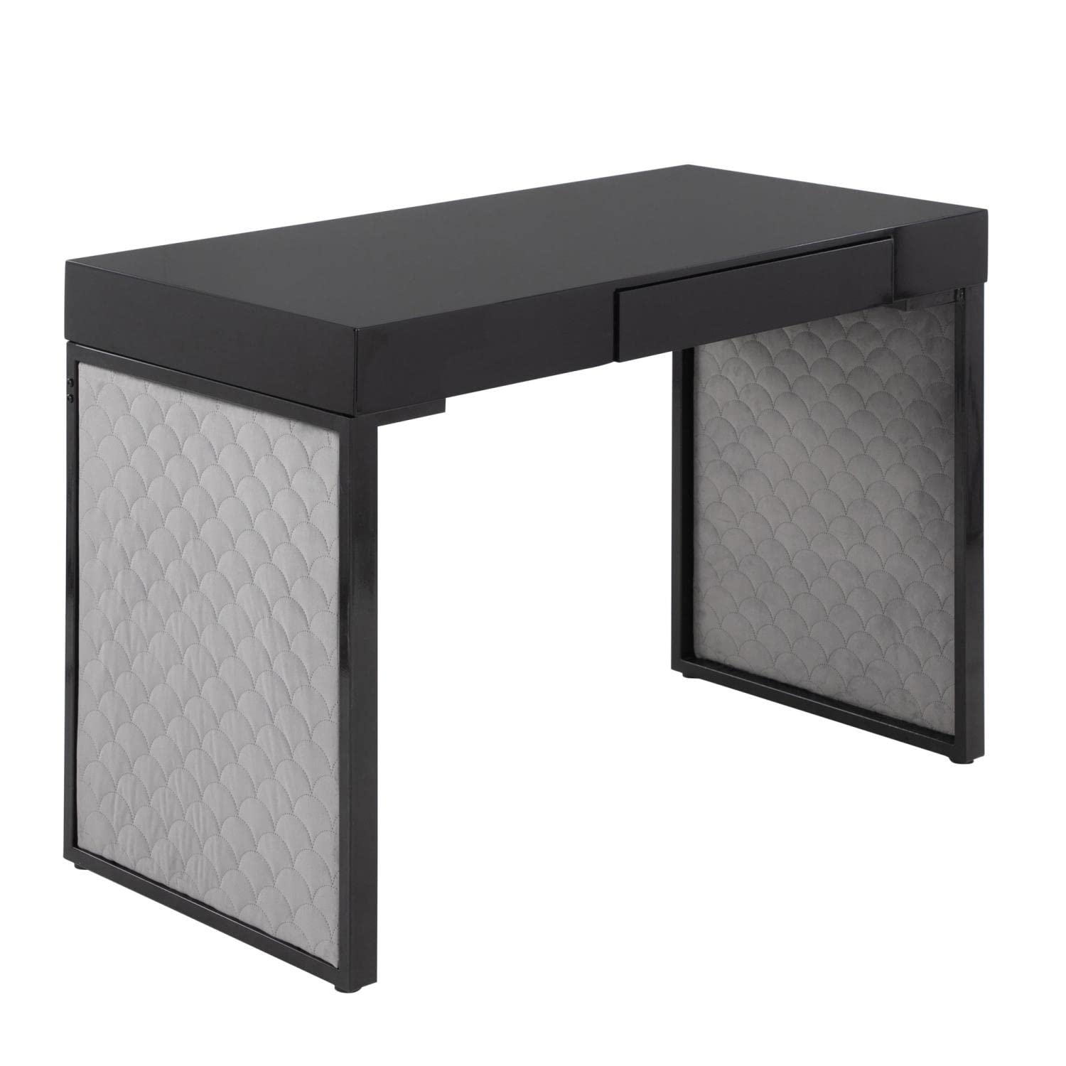 LumiSource Drift Upholstered Desk - Modern Home Office & Gaming Desk with Drawers, Small Black Computer Desk for Bedroom - Perfect for Remote Work & Small Spaces